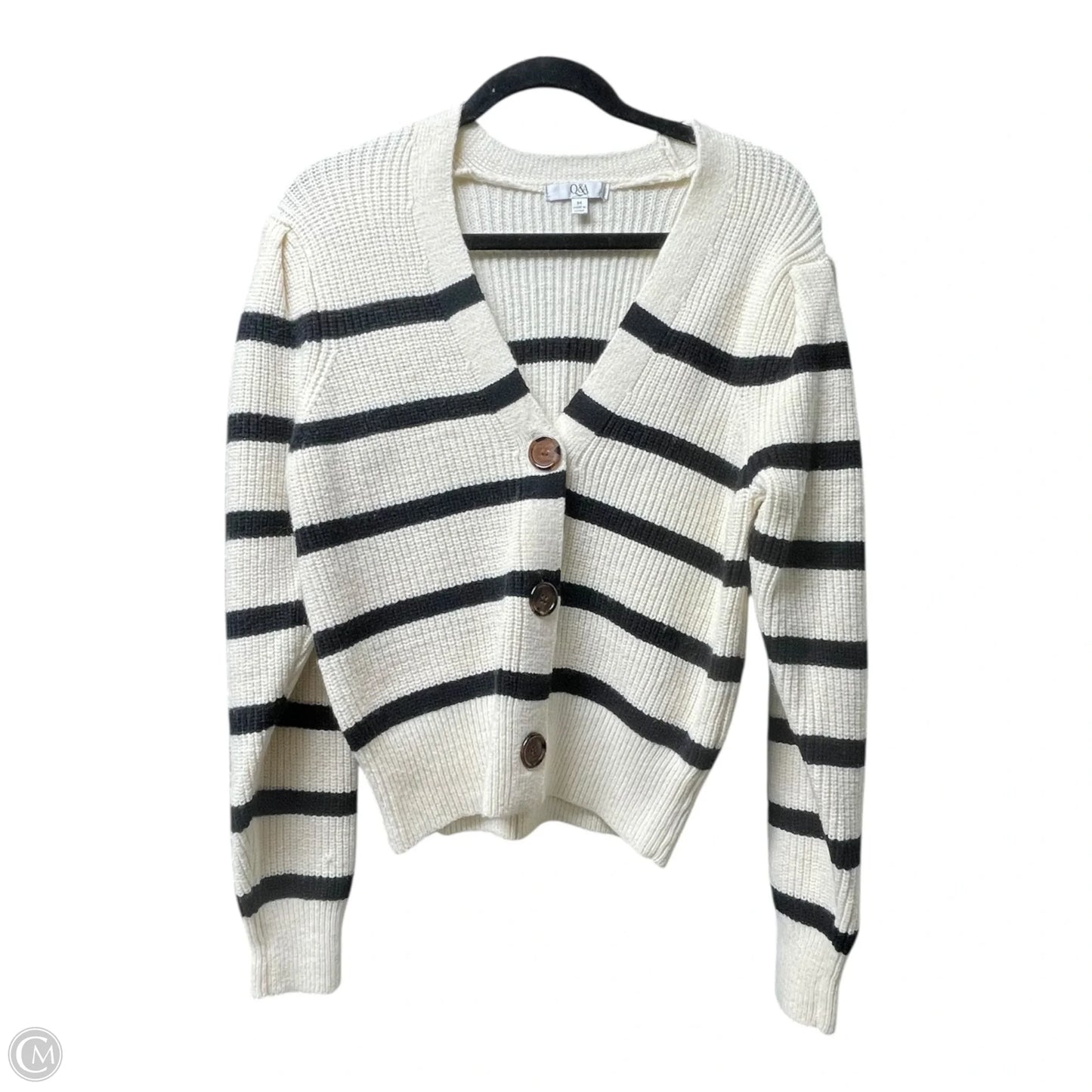 Sweater Cardigan By Q AND A In Black & Cream, Size: M