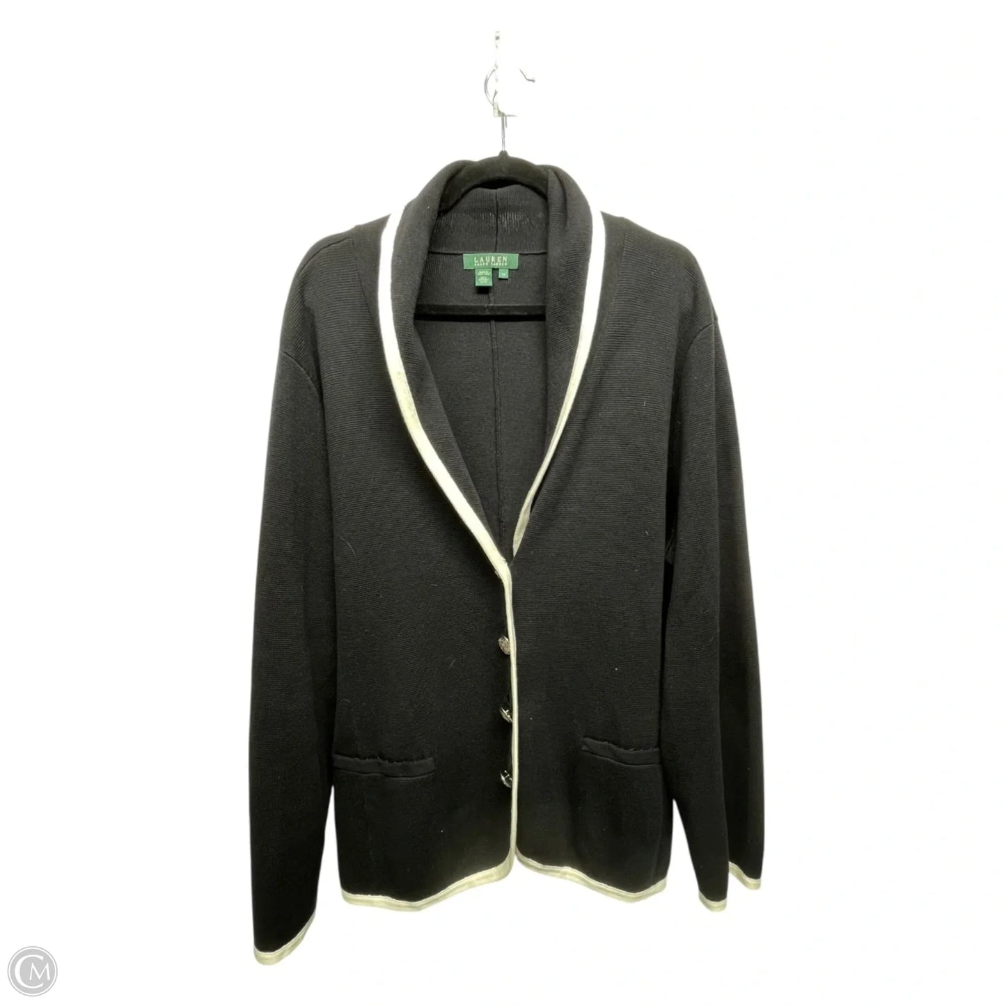 Sweater Cardigan By Lauren By Ralph Lauren In Black & White, Size: 3x