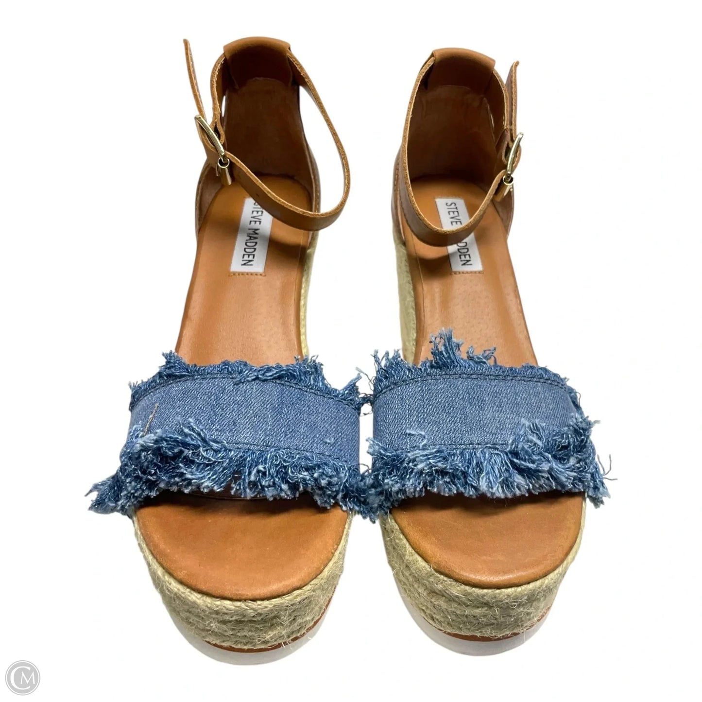 Sandals Heels Wedge By Steve Madden In Blue Denim, Size: 7