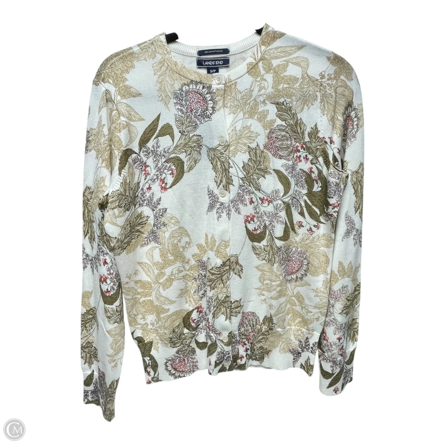 Sweater Cardigan By Lands End In Floral Print, Size: S
