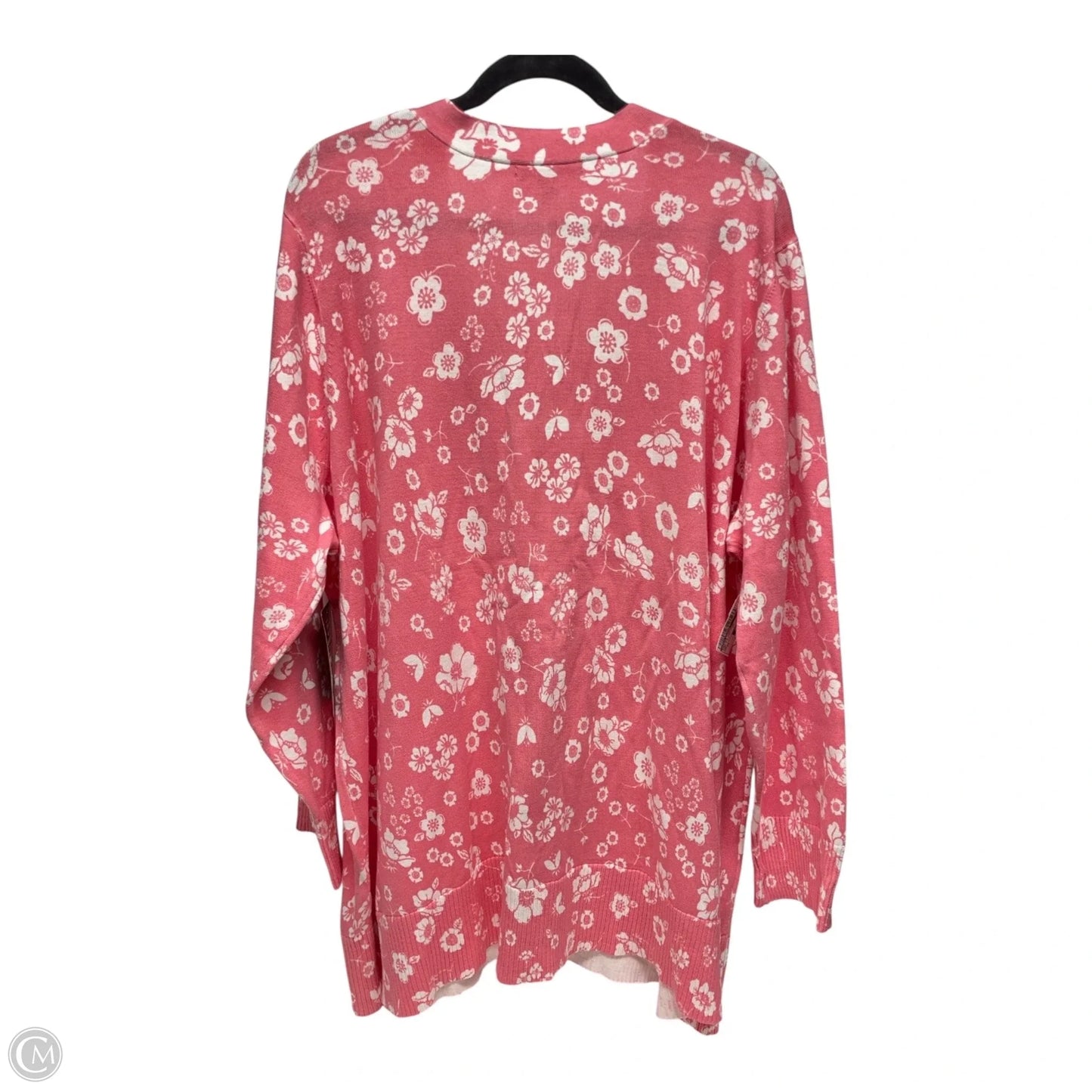 Sweater Cardigan By Woman Within In Pink & White, Size: 2x