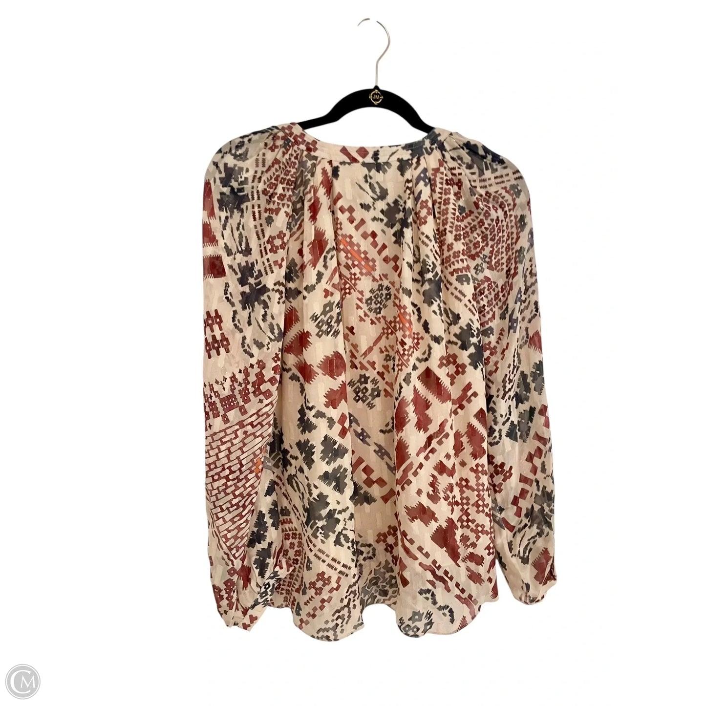 Top Long Sleeve Designer By Maria Cher In Cream & Red, Size: S