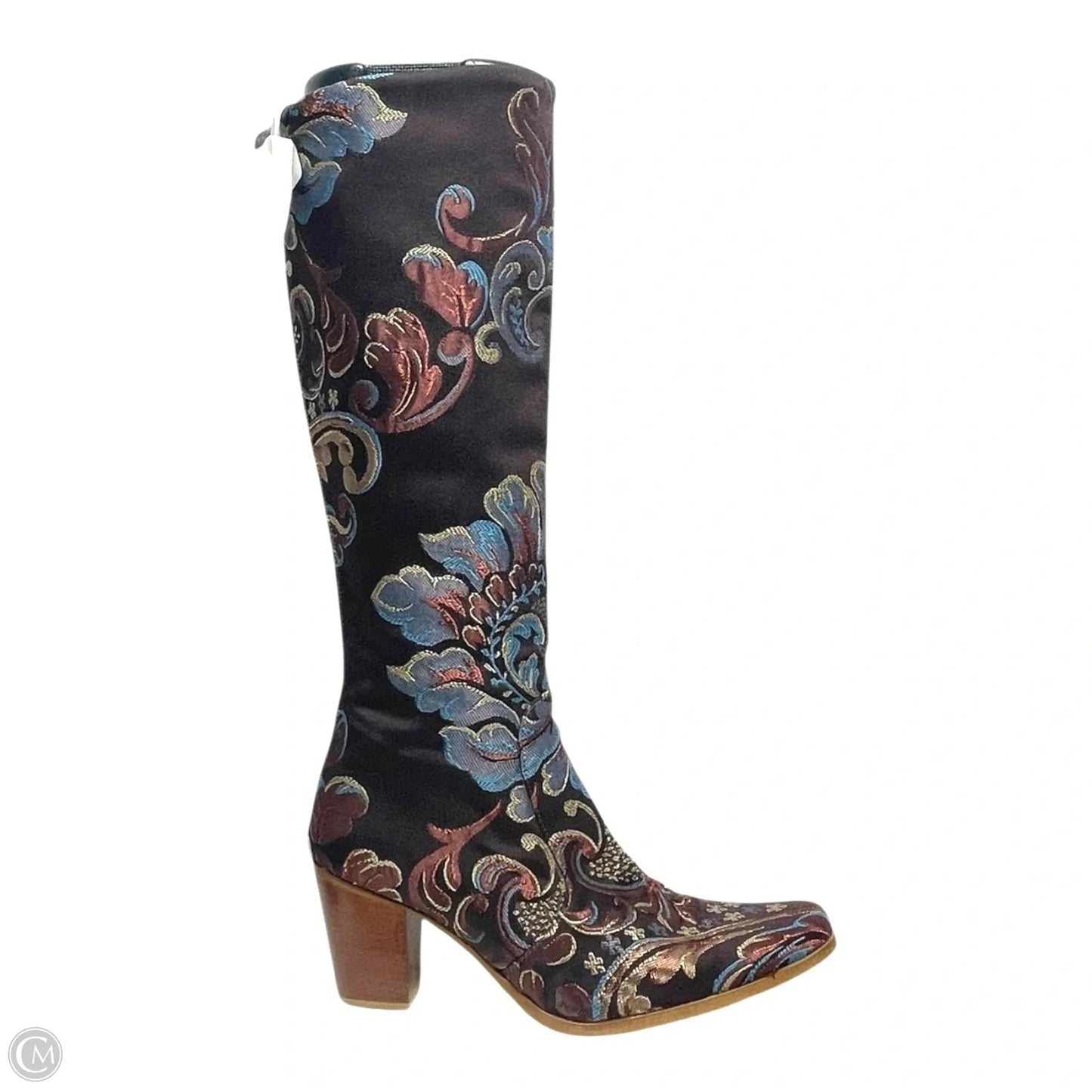 Boots Mid-calf Heels By ROCKWELL THARPE In Blue & Brown, Size: 5.5