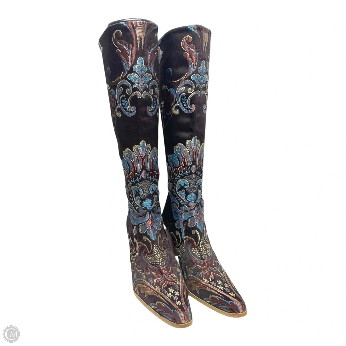 Boots Mid-calf Heels By ROCKWELL THARPE In Blue & Brown, Size: 5.5