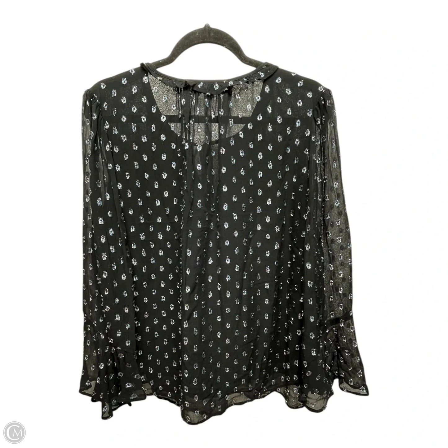 Blouse Long Sleeve By Loft In Black & Silver, Size: L
