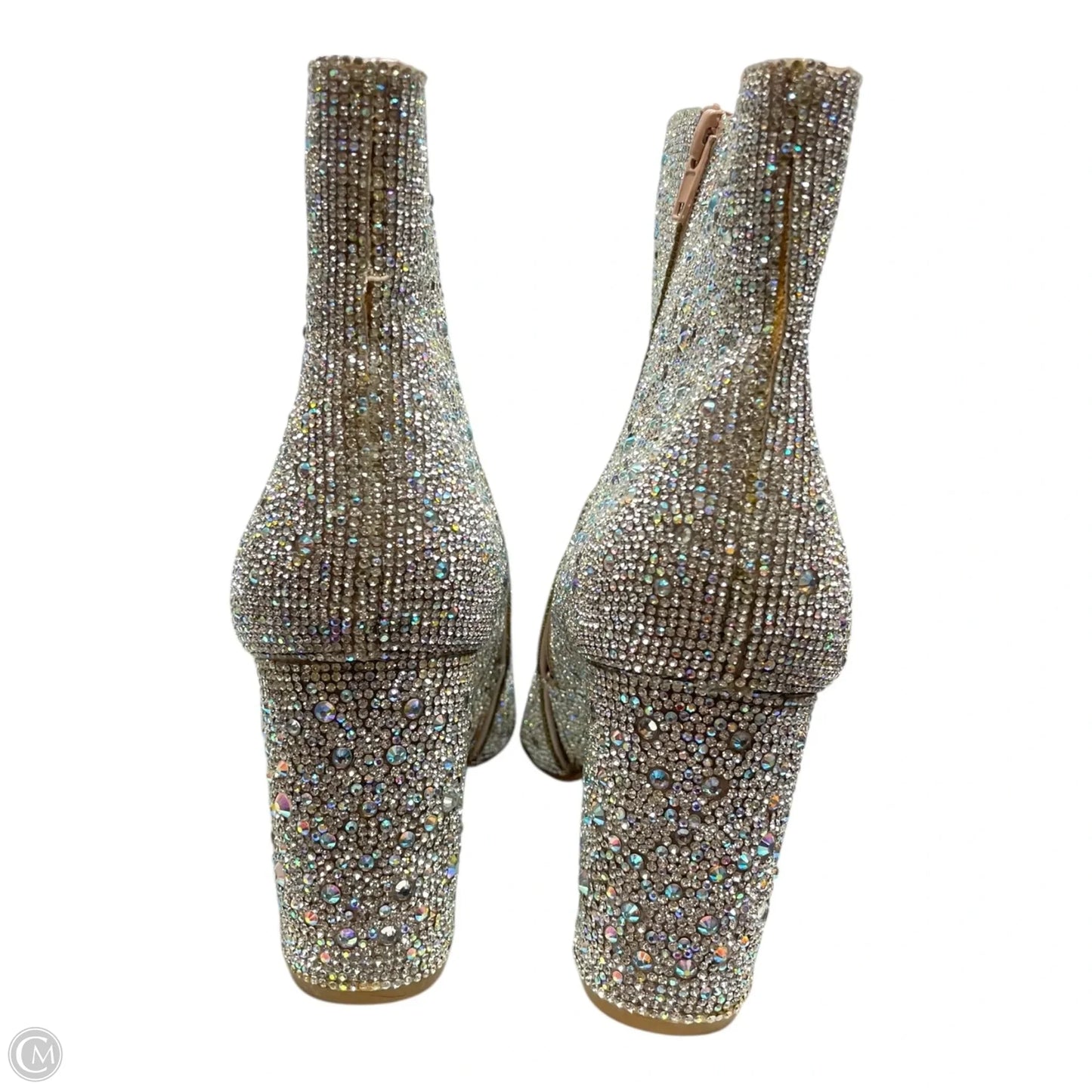 Boots Ankle Heels By Betsey Johnson In Silver, Size: 10