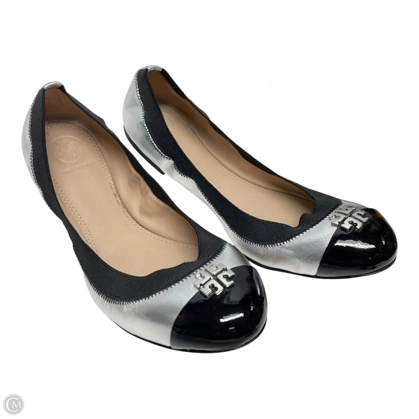 Shoes Designer By Tory Burch In Black & Silver, Size: 9