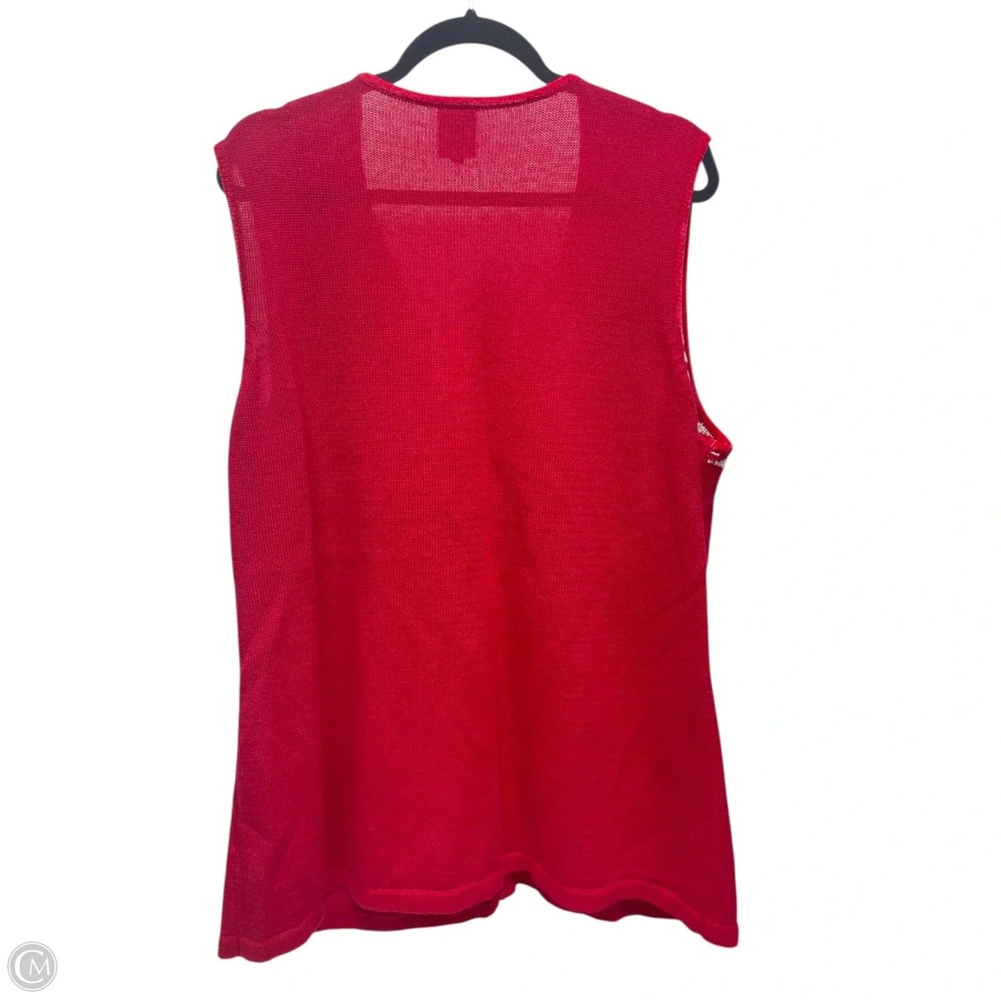 Vest Sweater By BEREK - SANTA + DEER In Red & White, Size: 2x