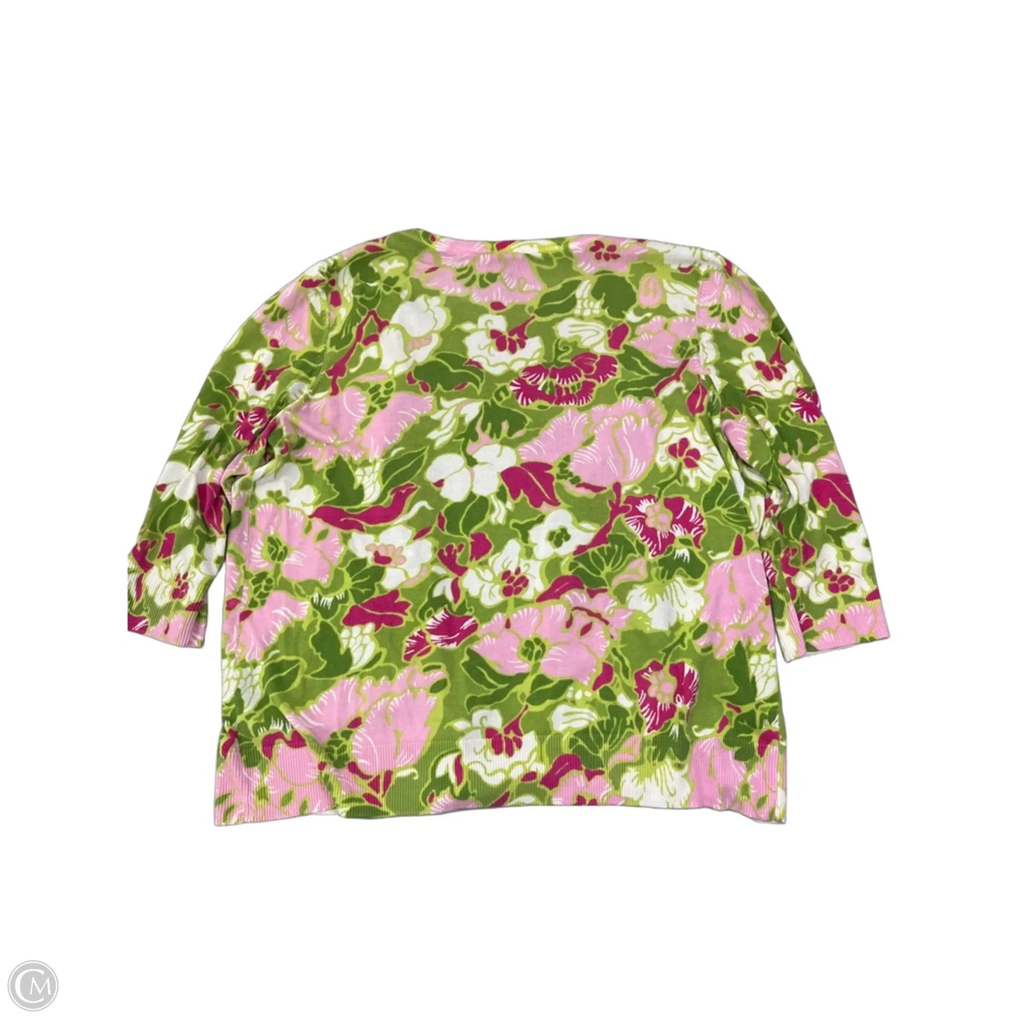 Cardigan By Talbots In Green & Pink, Size: 1x