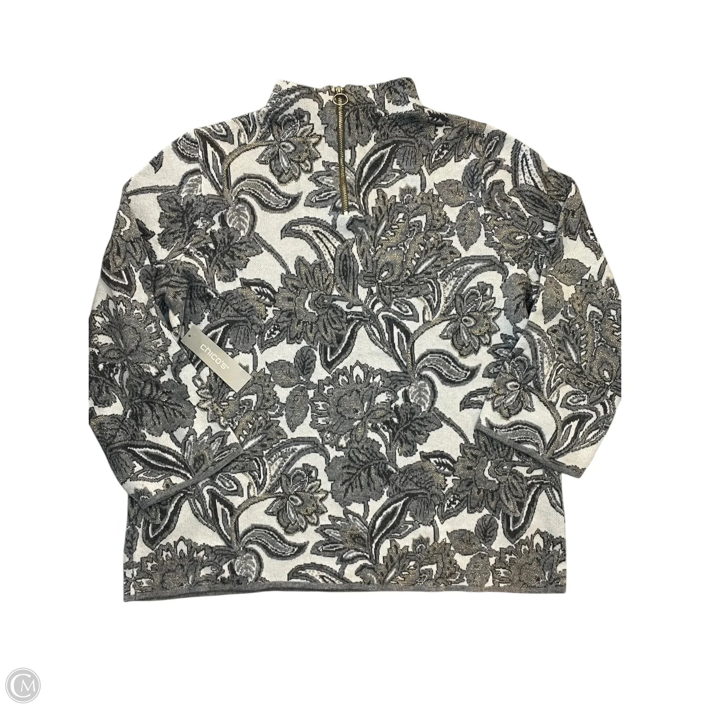 Top Long Sleeve By Chicos In Grey & White, Size: L