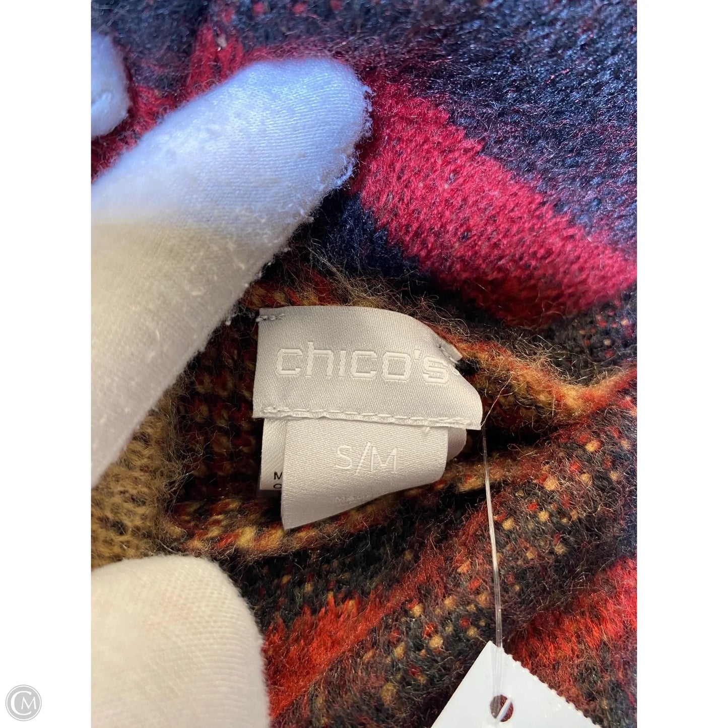 Sweater By Chicos In Plaid Pattern, Size: S