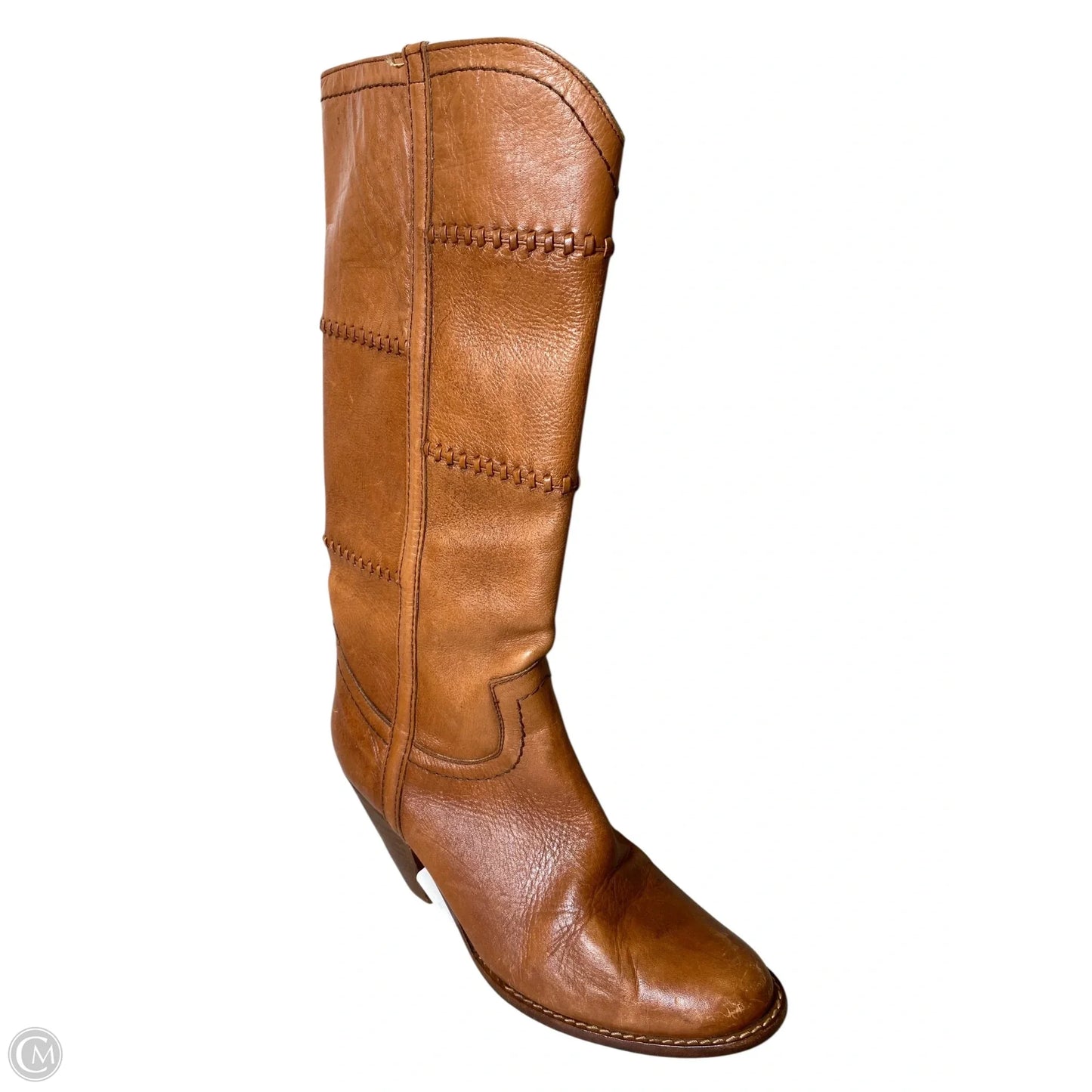 Boots Knee Heels By Circle S In Brown, Size: 9
