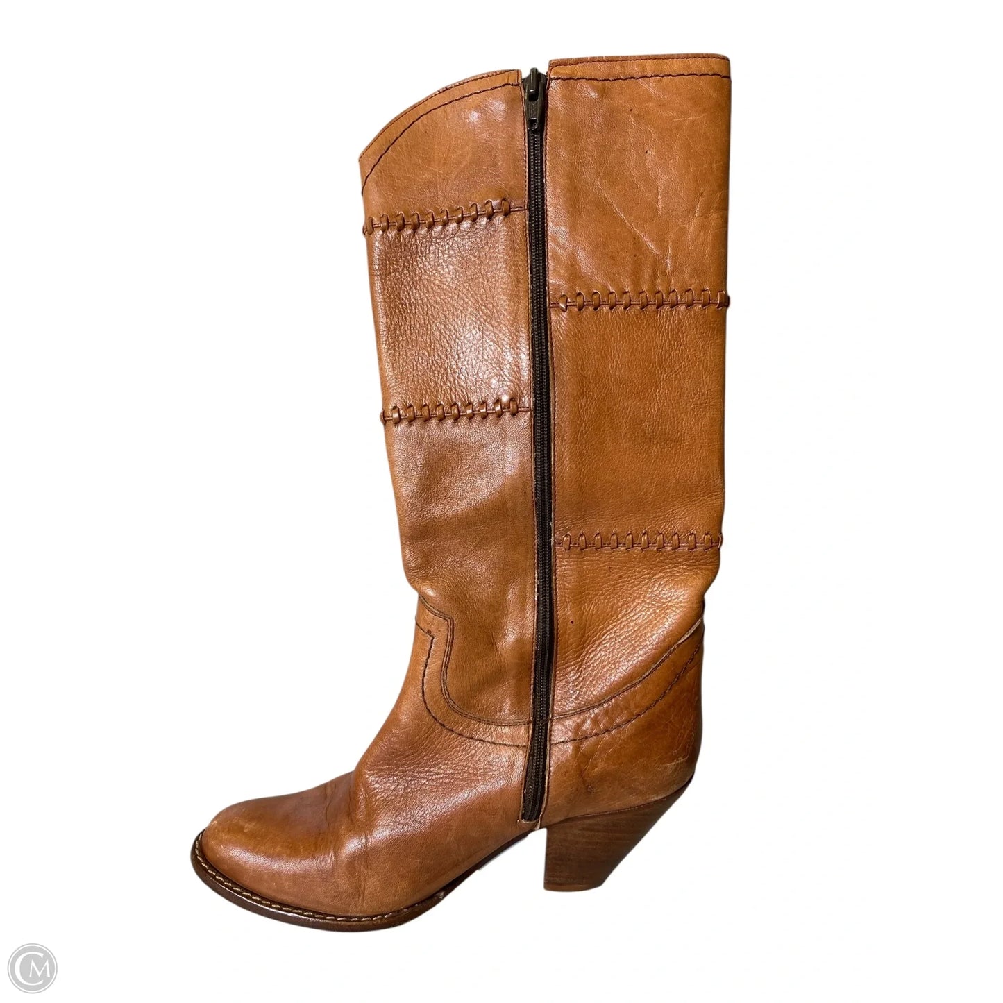 Boots Knee Heels By Circle S In Brown, Size: 9