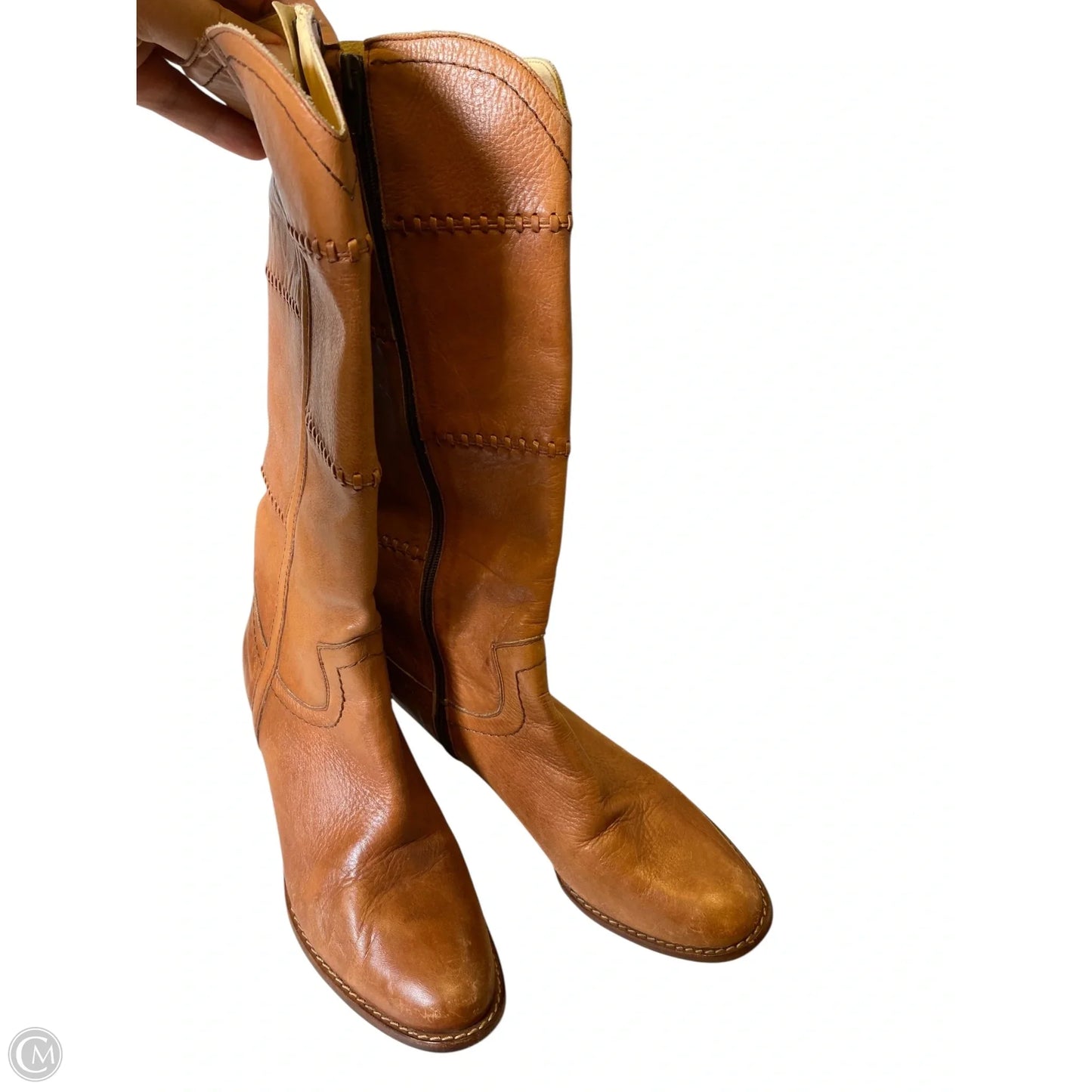 Boots Knee Heels By Circle S In Brown, Size: 9