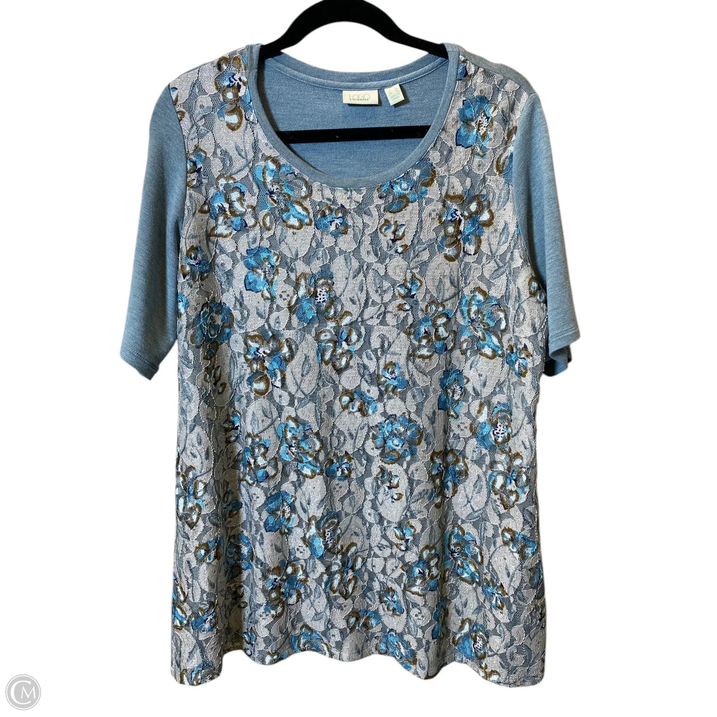 Blouse Short Sleeve By Logo In Blue, Size: L