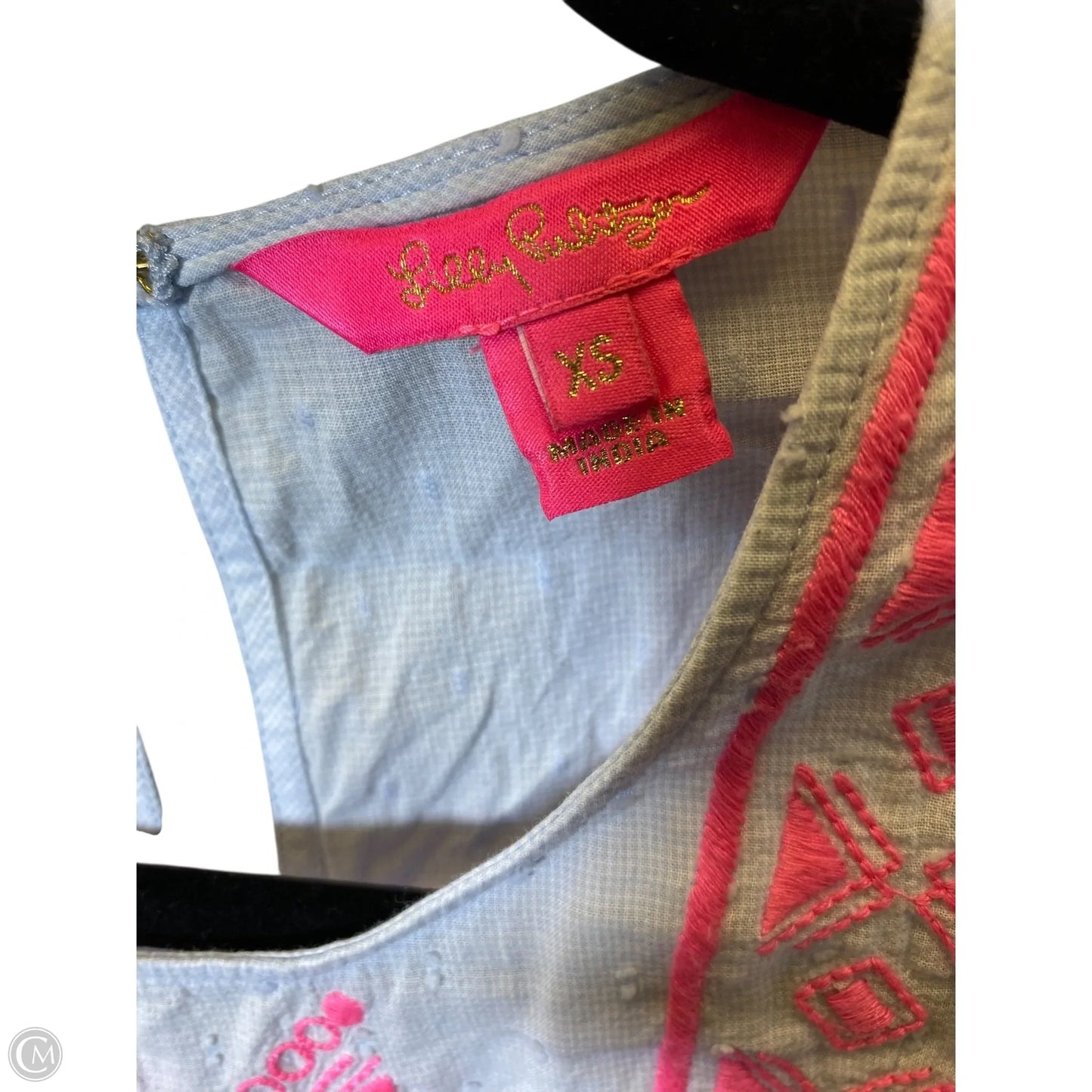 Top Short Sleeve Designer By Lilly Pulitzer In Blue & Pink, Size: Xs