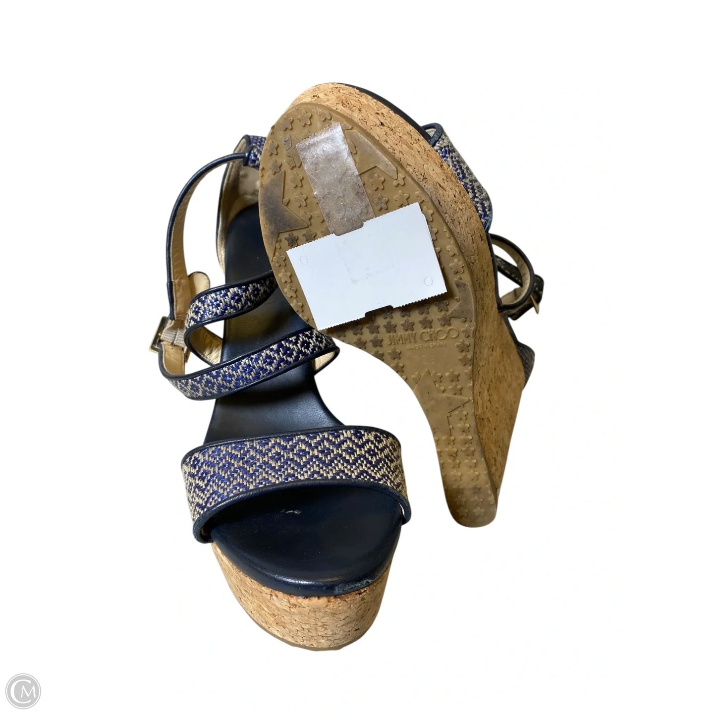 Sandals Luxury Designer By Jimmy Choo In Blue & Tan, Size: 8.5