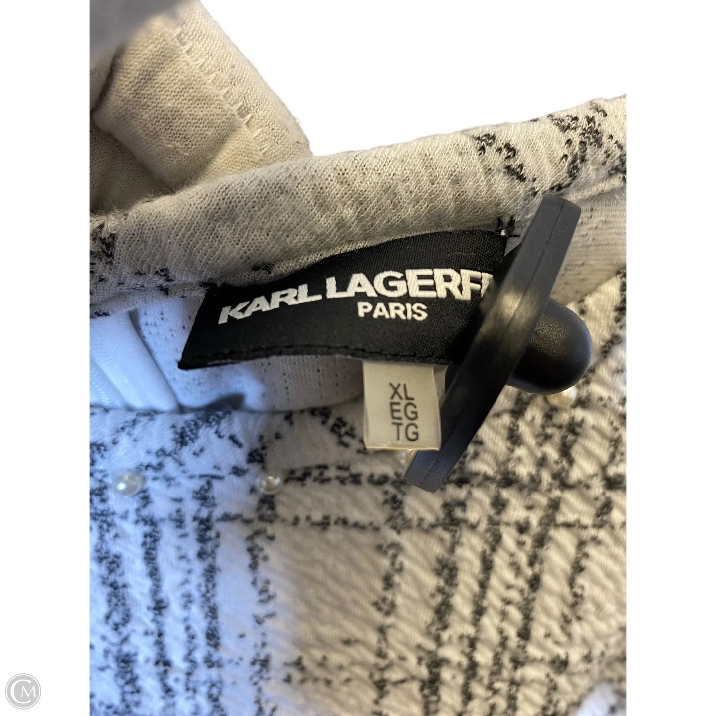 Top Long Sleeve Designer By Karl Lagerfeld In Black & White, Size: Xl