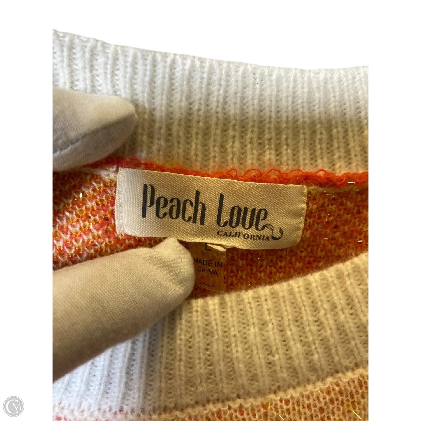 Sweater By Peach Love Cream California In Orange & Yellow, Size: L