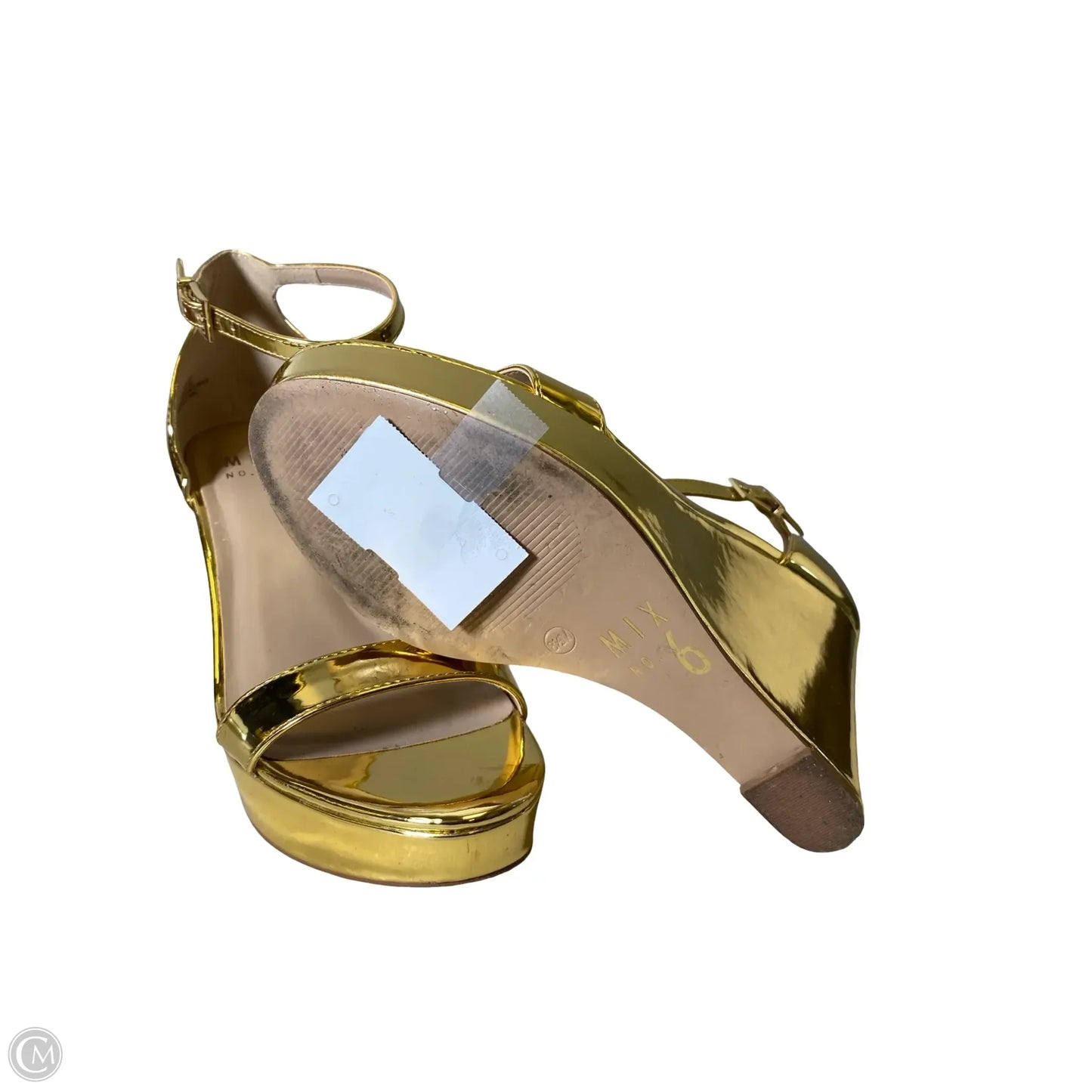 Sandals Heels Wedge By Mix No 6 In Gold, Size: 8.5