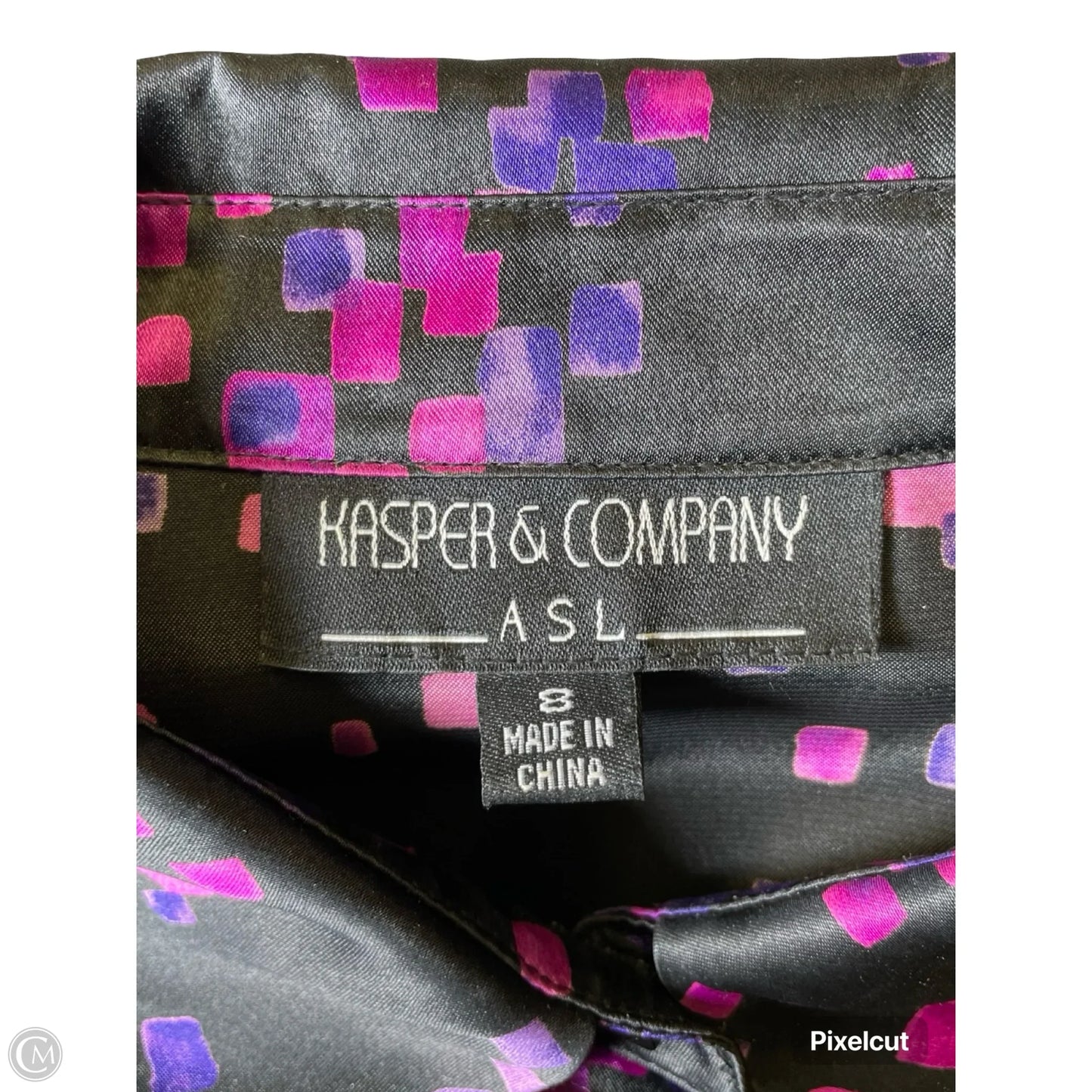 Blouse Long Sleeve By Kasper In Black & Purple, Size: M