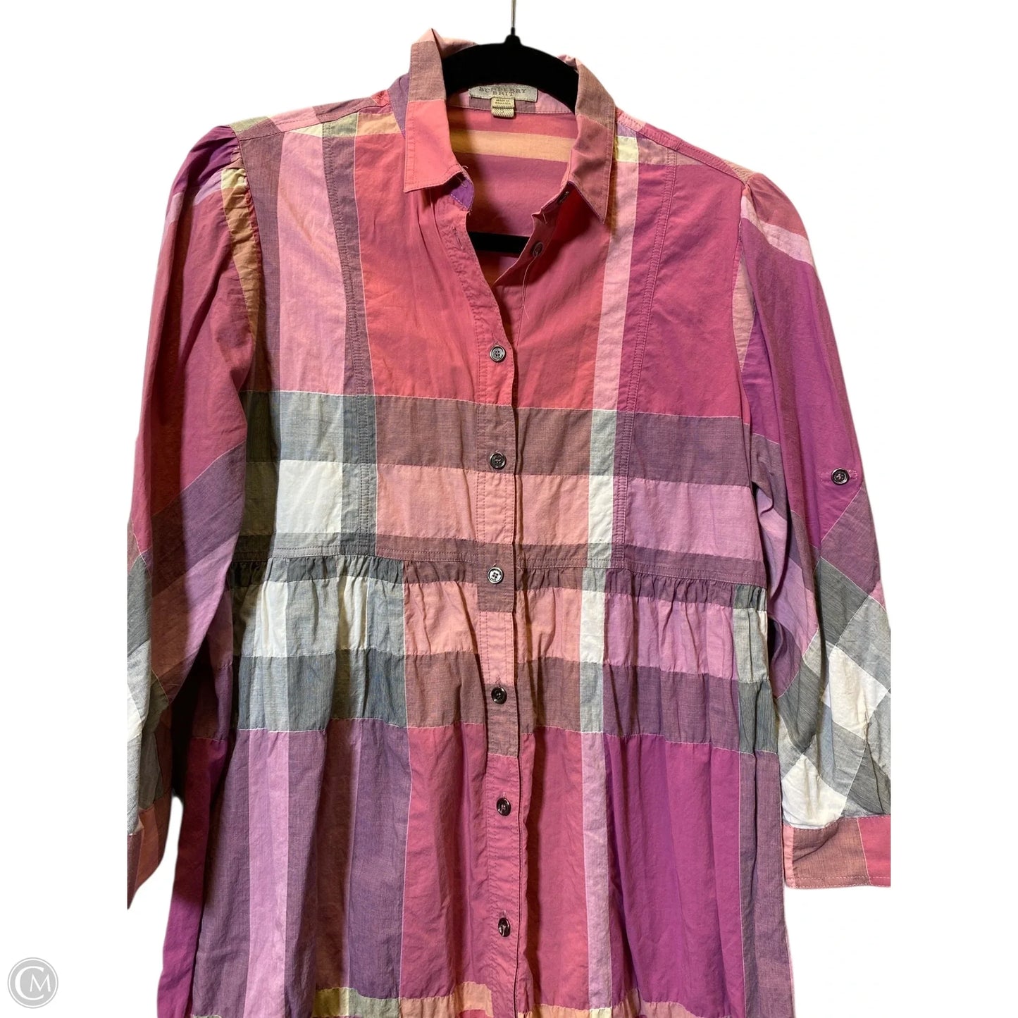 Blouse Luxury Designer By Burberry In Plaid Pattern, Size: S