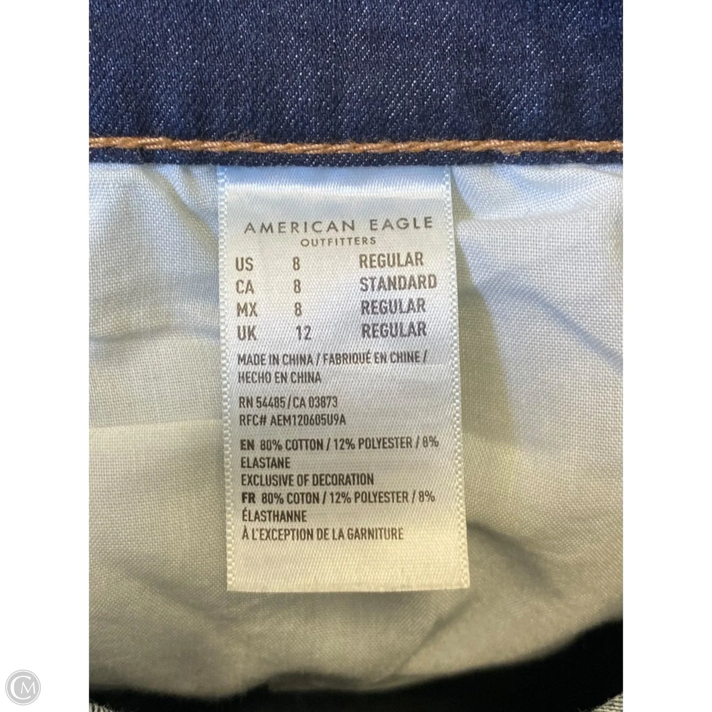 Jeans Skinny By American Eagle In Blue Denim, Size: 8
