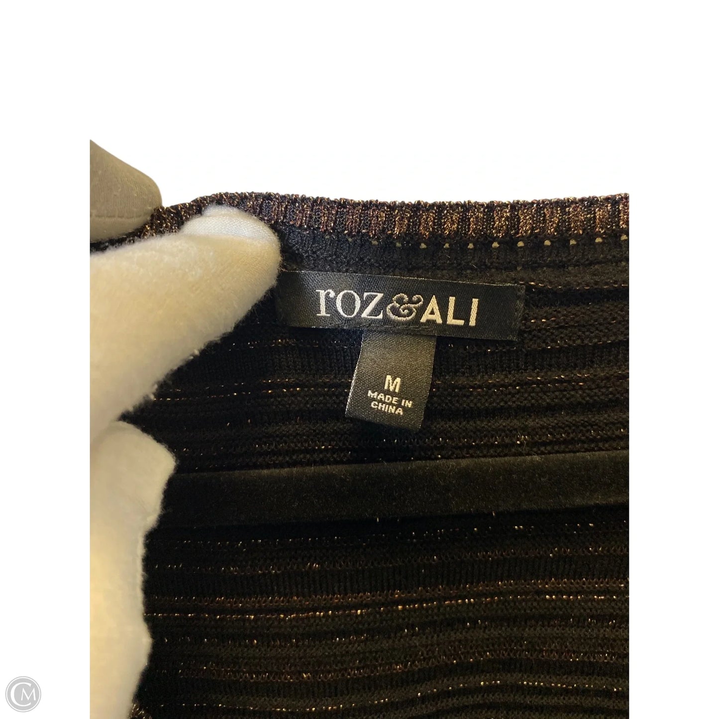 Top 3/4 Sleeve By Roz And Ali In Black & Gold, Size: M