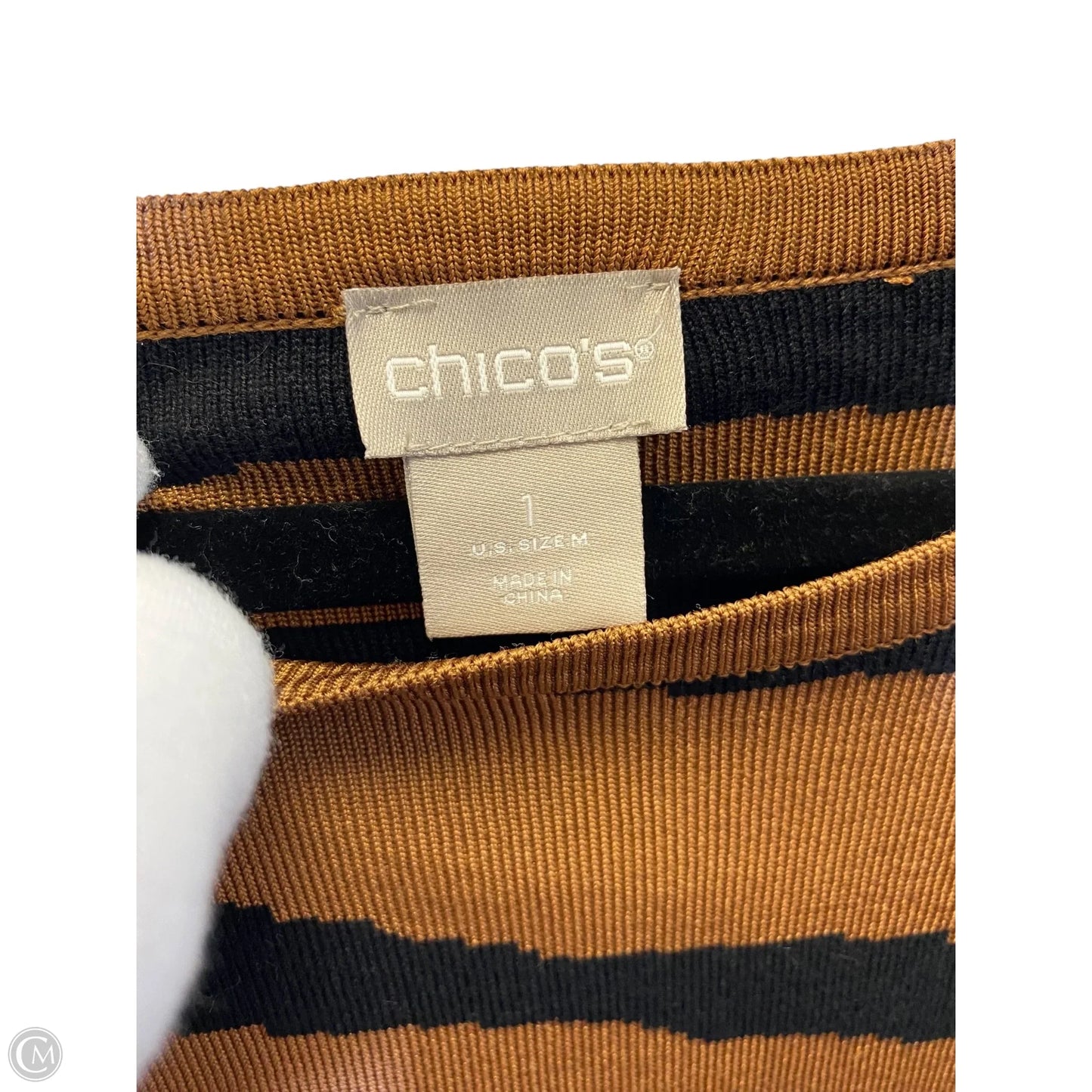 Top Long Sleeve By Chicos In Black & Orange, Size: M