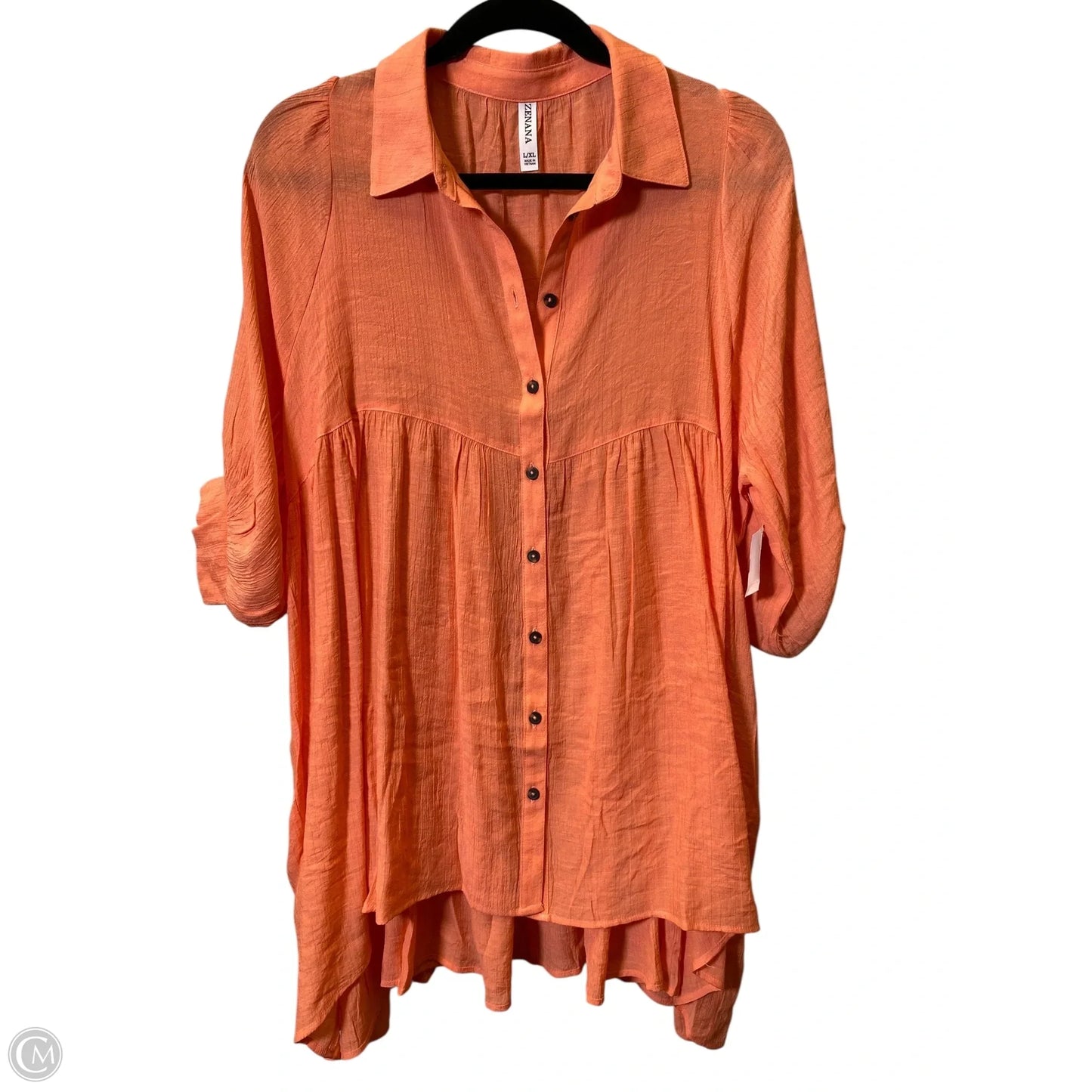 Blouse 3/4 Sleeve By Zenana Outfitters In Orange, Size: L