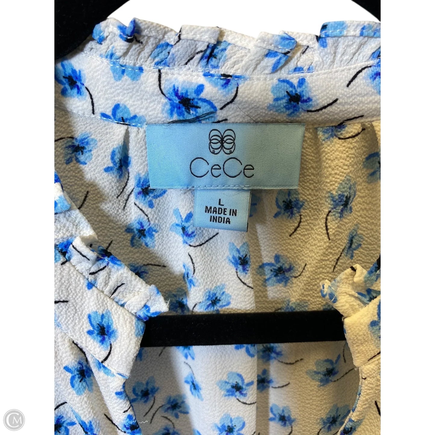 Top Long Sleeve By Cece In Blue & White, Size: L