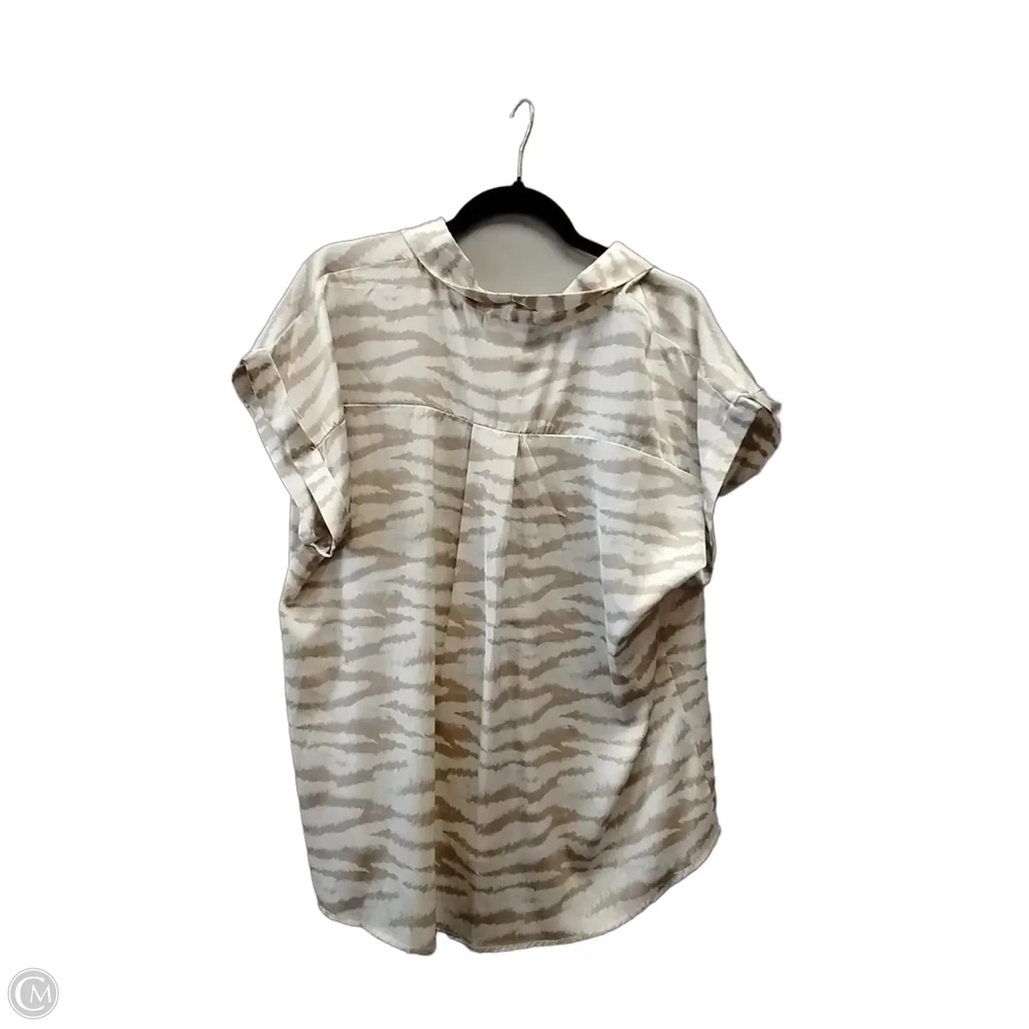 Blouse Short Sleeve By Artistic Works By Lu In Brown & Cream, Size: L