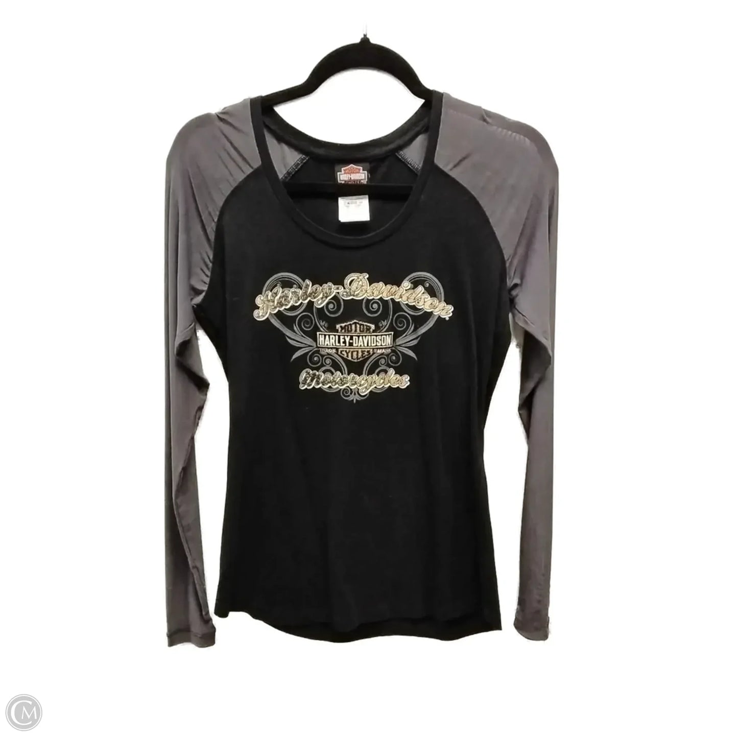 Top Long Sleeve By Harley Davidson In Black & Grey, Size: M