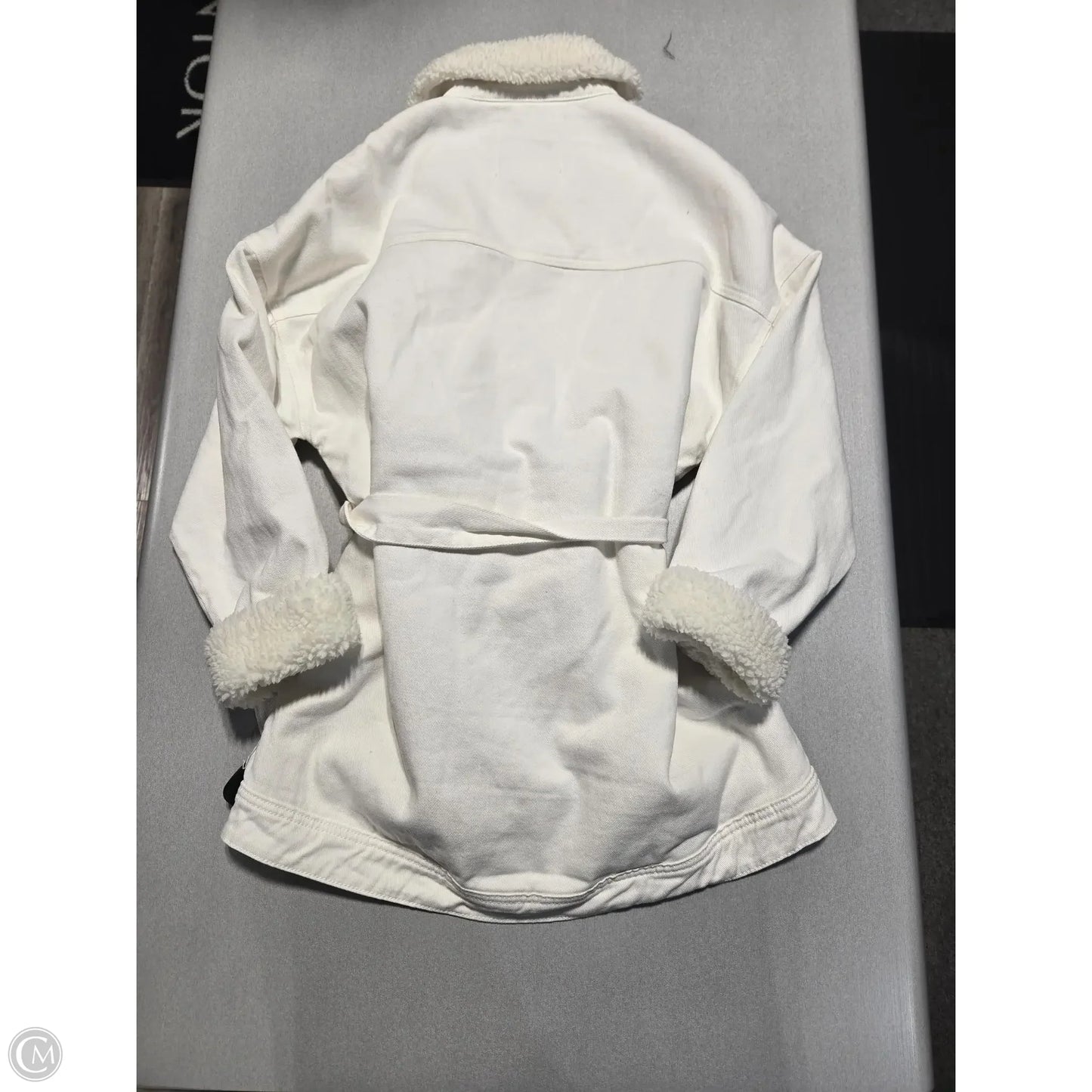 Coat Trench Coat By Lola In White Denim, Size: M