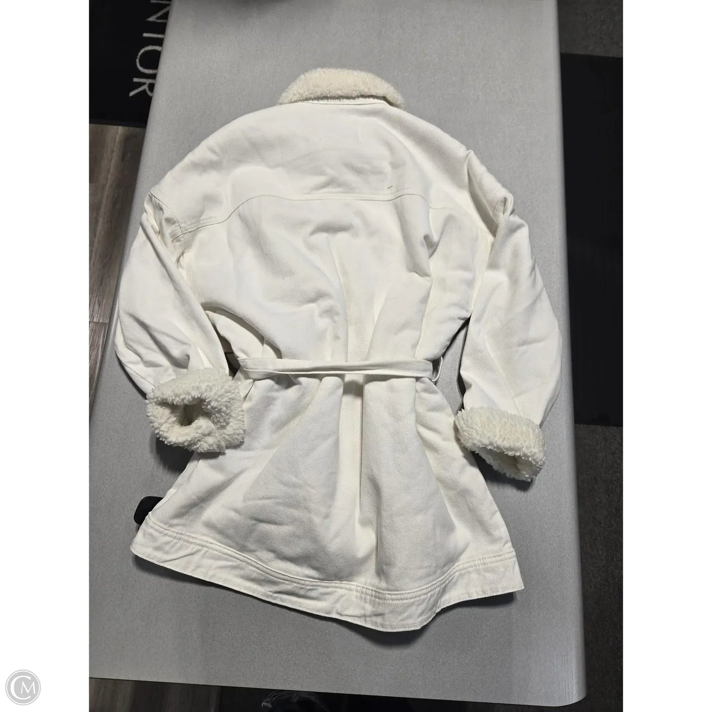 Coat Trench Coat By Lola In White Denim, Size: M