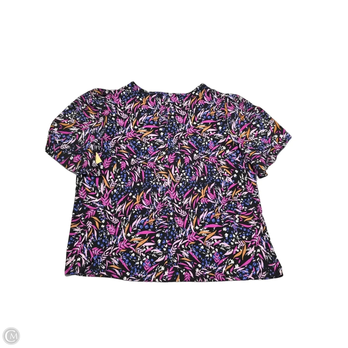 Blouse Short Sleeve By Ann Taylor In Black & Purple, Size: L