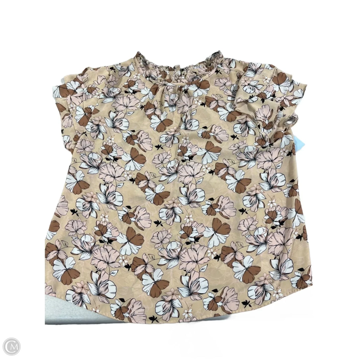 Top Short Sleeve By Cmb In Tan, Size: L