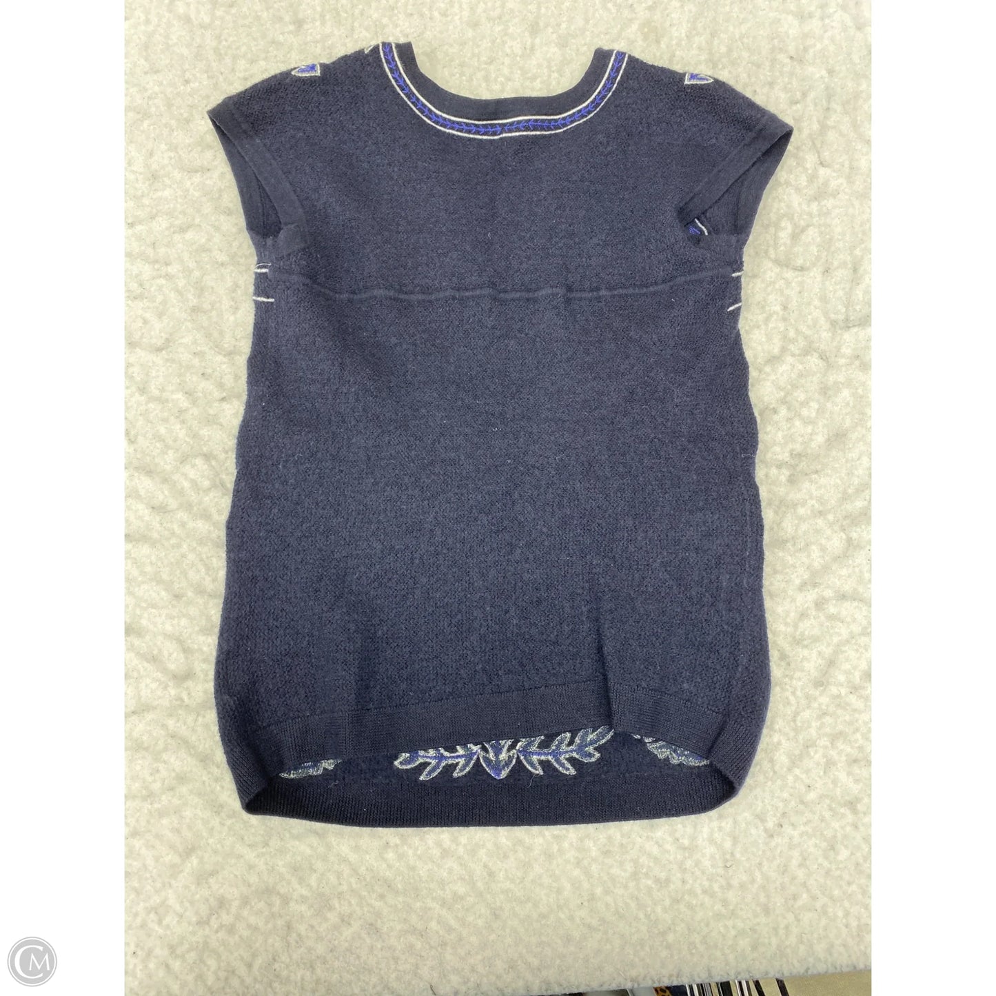 Top Short Sleeve Designer By Tory Burch In Blue & Grey, Size: S