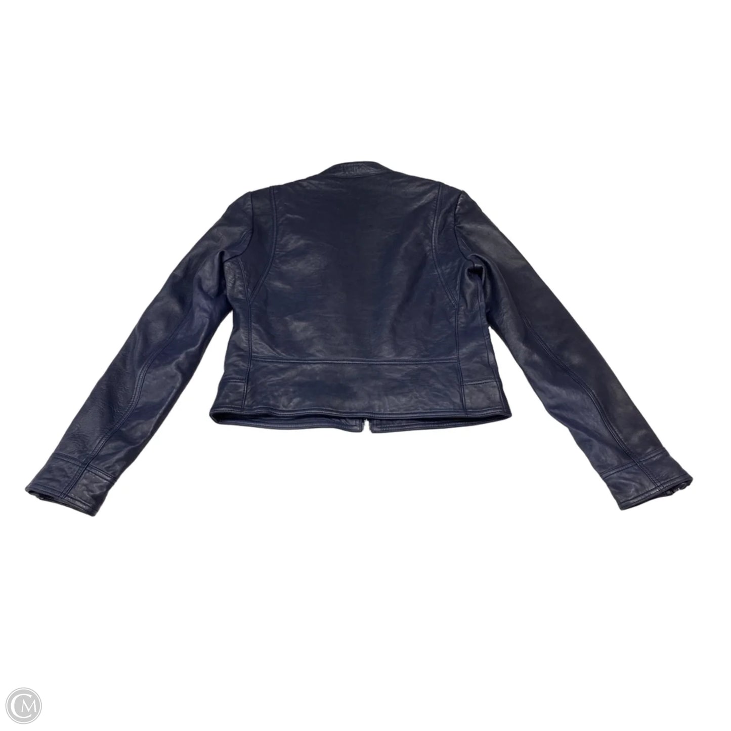 Jacket Moto Leather By Andrew Marc In Navy, Size: S