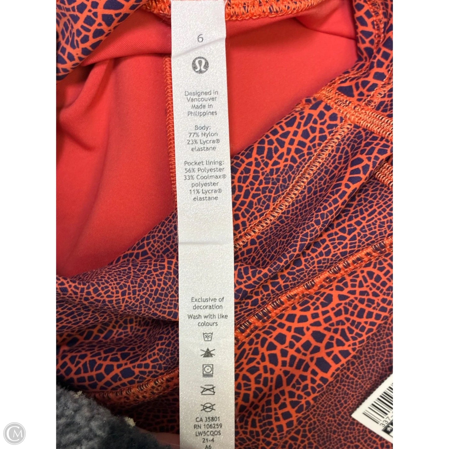 Athletic Leggings By Lululemon In Orange, Size: 6