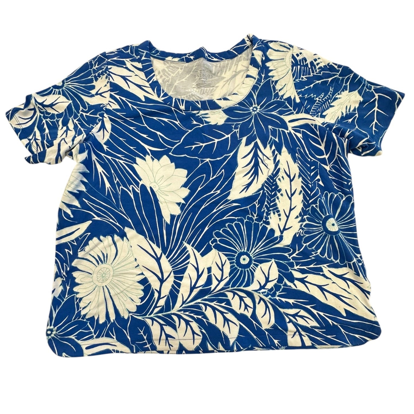 Top Ss Basic By Talbots In Blue & White, Size:2X