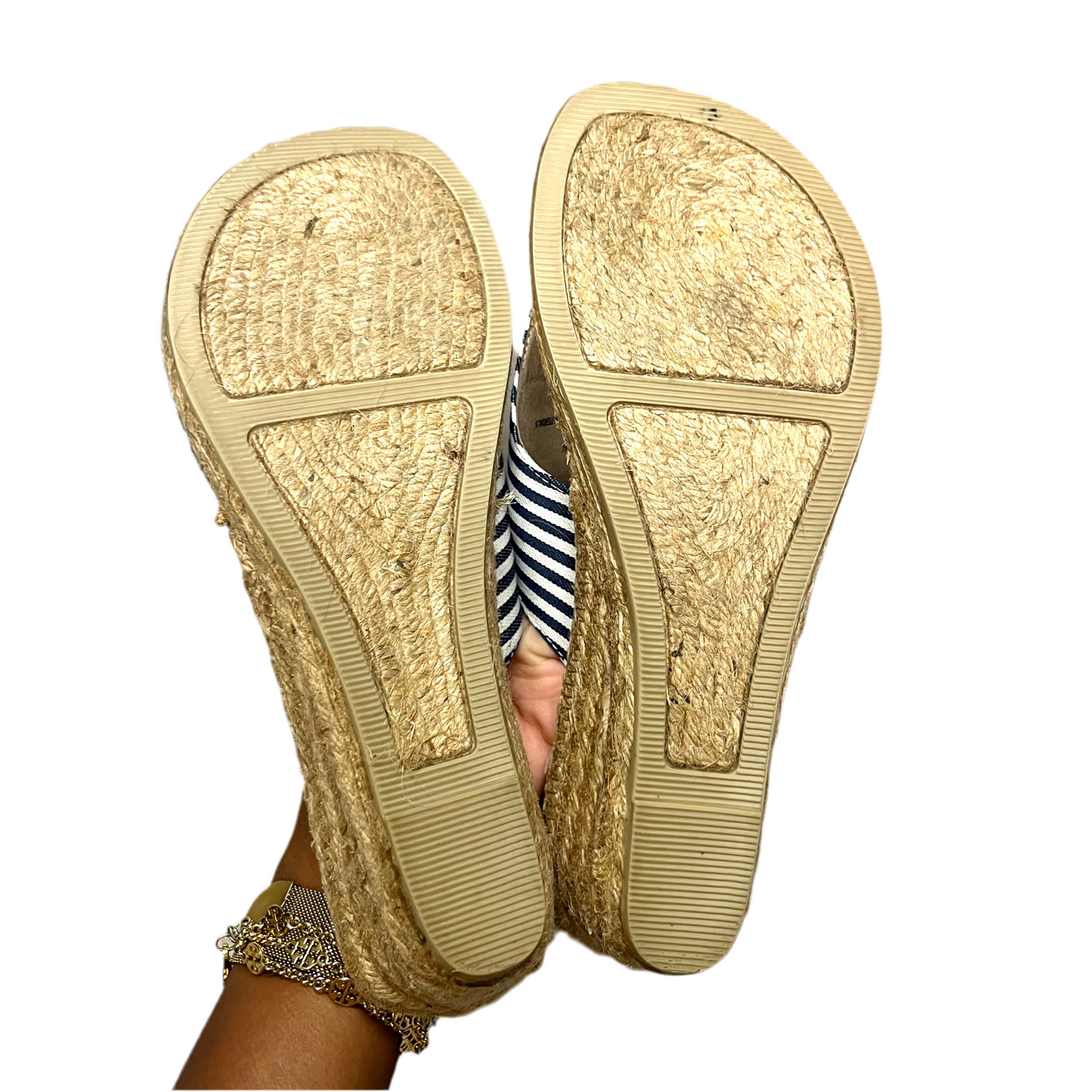 Sandals Heels Wedge By White Mountain In Blue & White, Size: 8.5