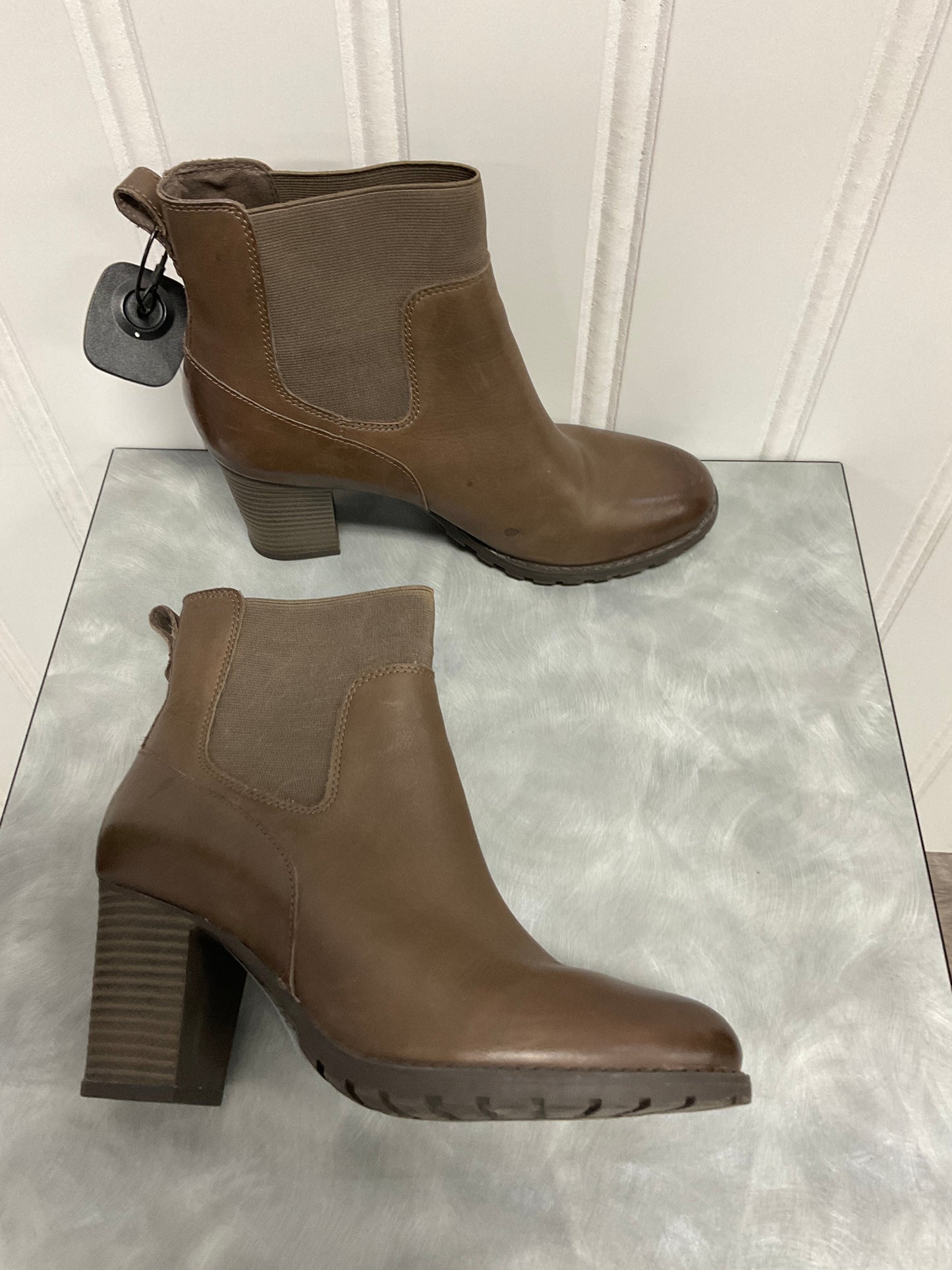 Boots Ankle Heels By Clarks In Brown, Size:9