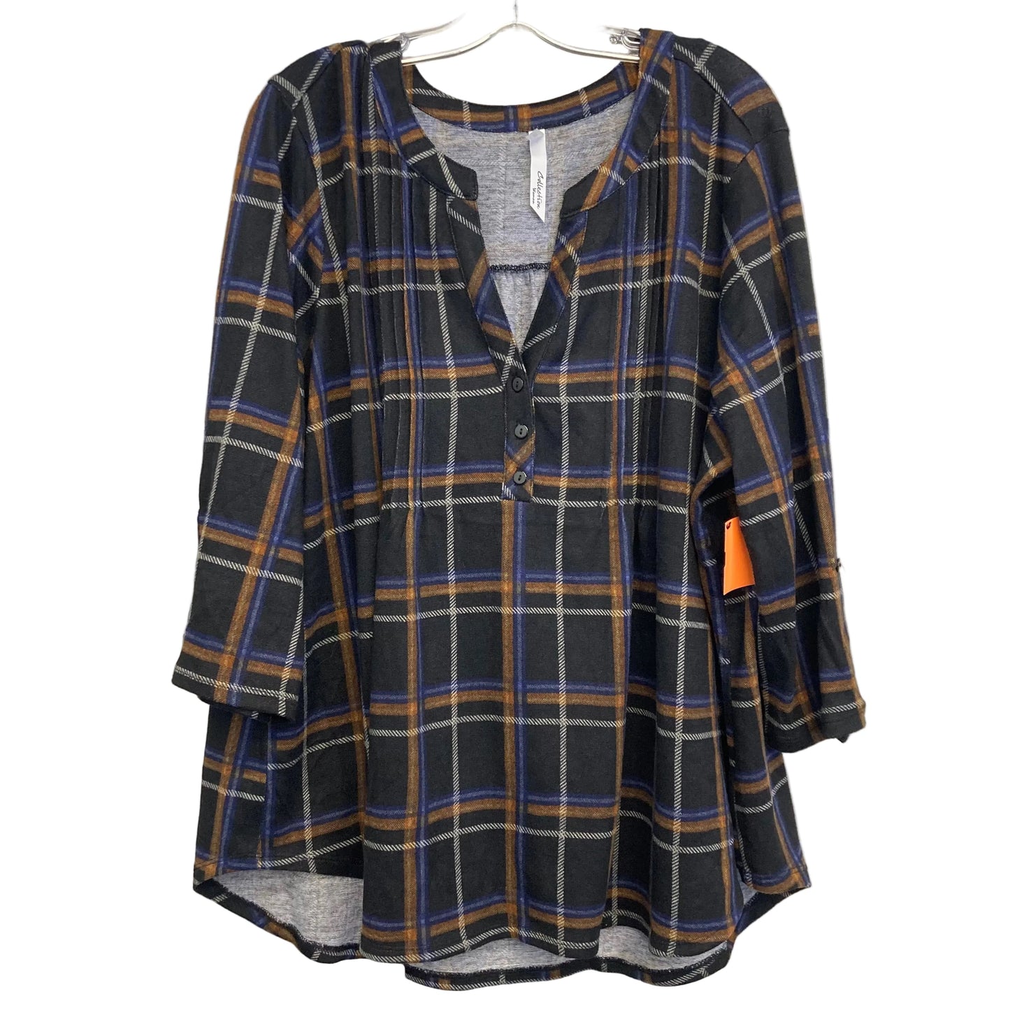 Top Ls By Ny Collection In Plaid Pattern, Size:3X
