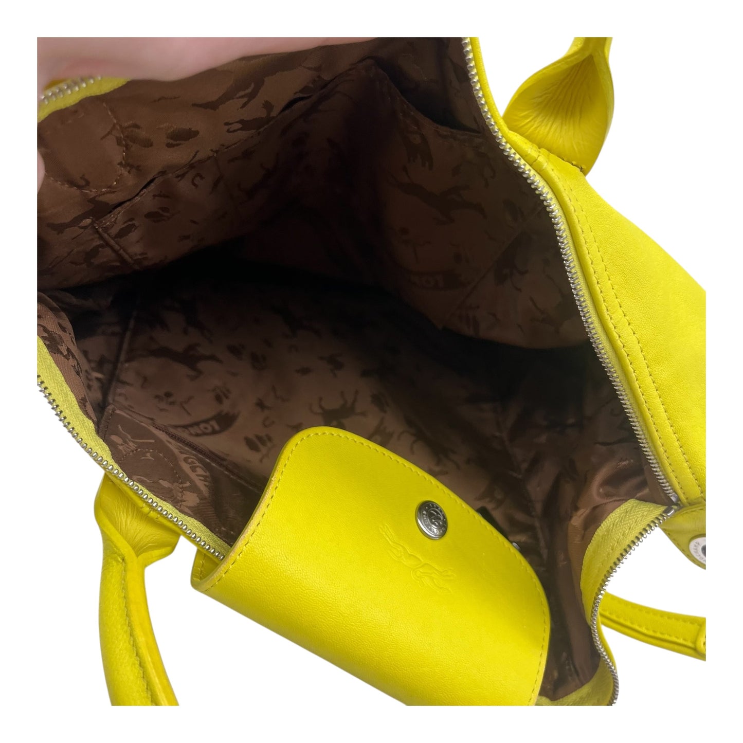 Handbag Designer By Longchamp In Yellow, Size:Medium