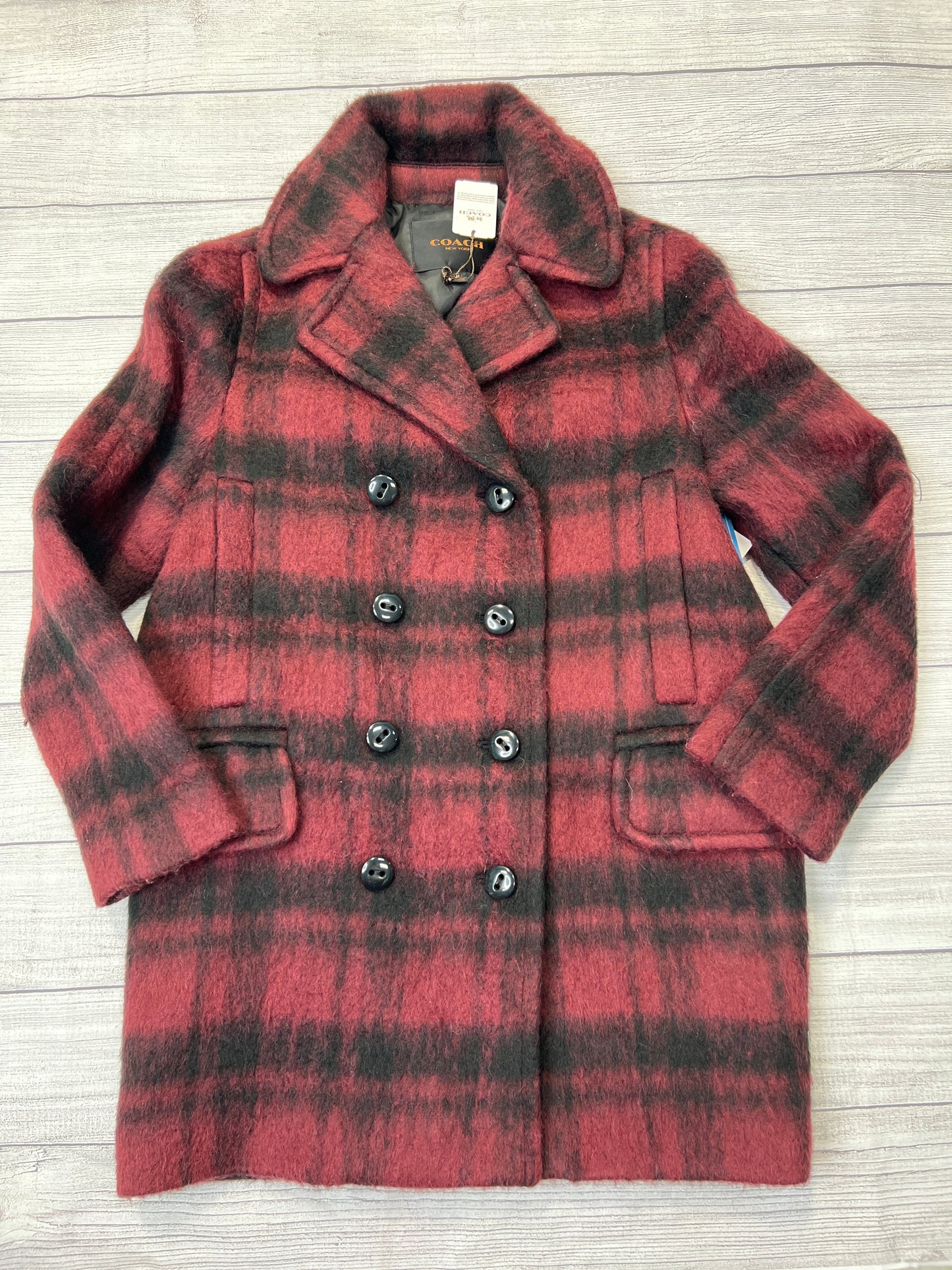 New! Coach Plaid Peacoat Designer Size: S
