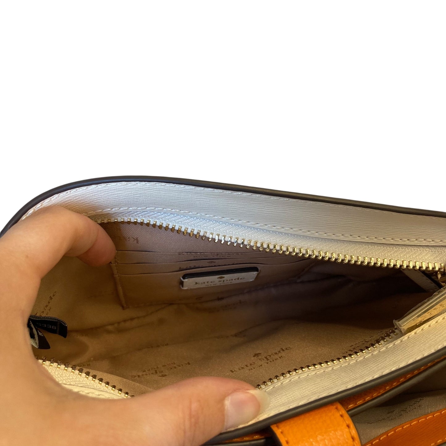 Crossbody Designer By Kate Spade In Cream & Orange, Size:Small