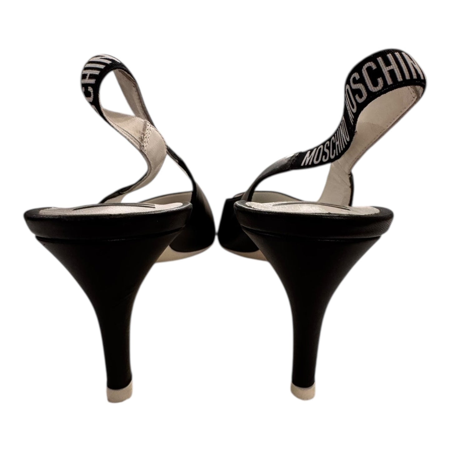 Shoes Luxury Designer By Moschino In Black & White, Size:7.5