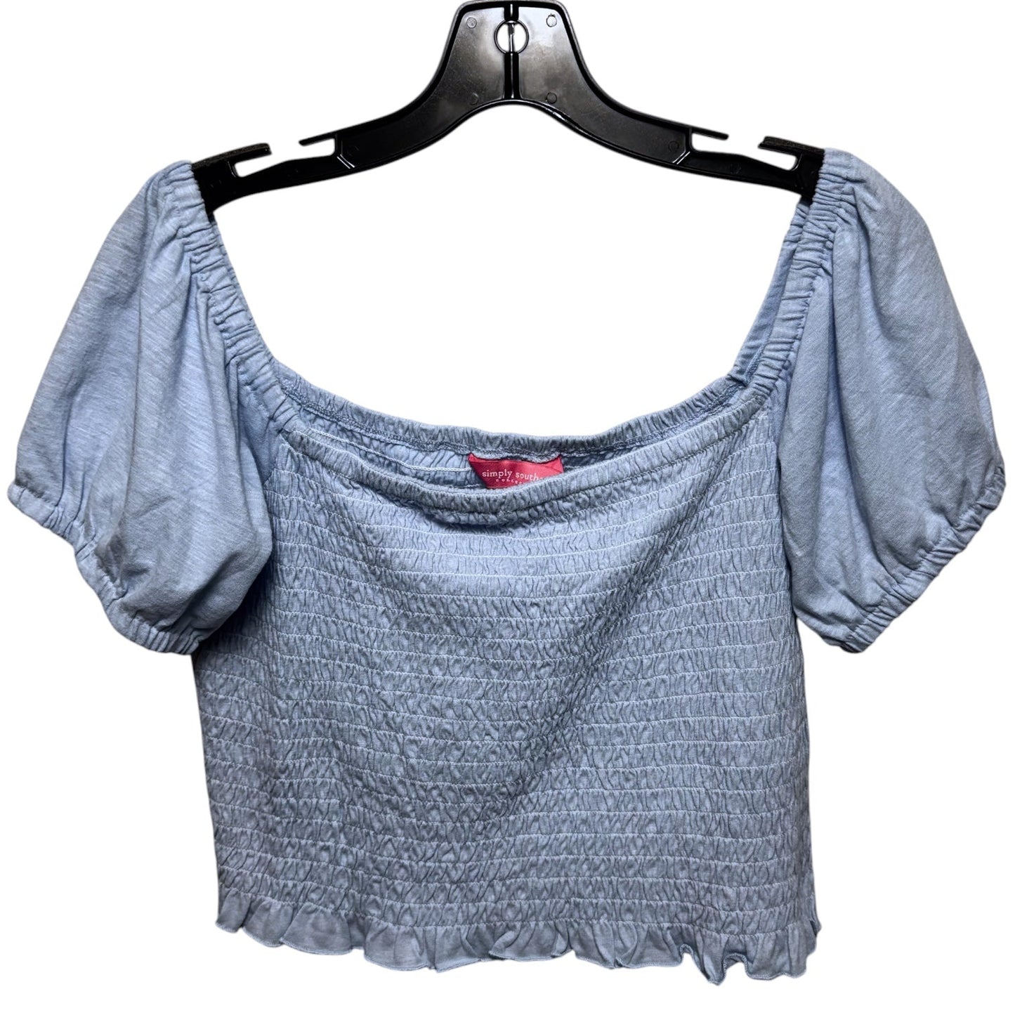 Smocked Crop Top Short Sleeve By Simply Southern In Blue, Size: XL