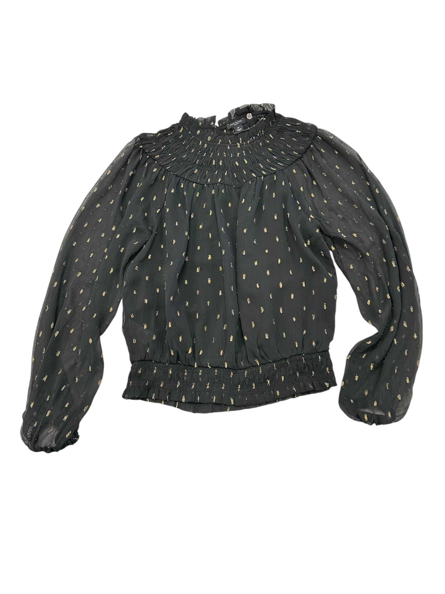 Blouse Ls By Ann Taylor In Black & Gold, Size:Mp